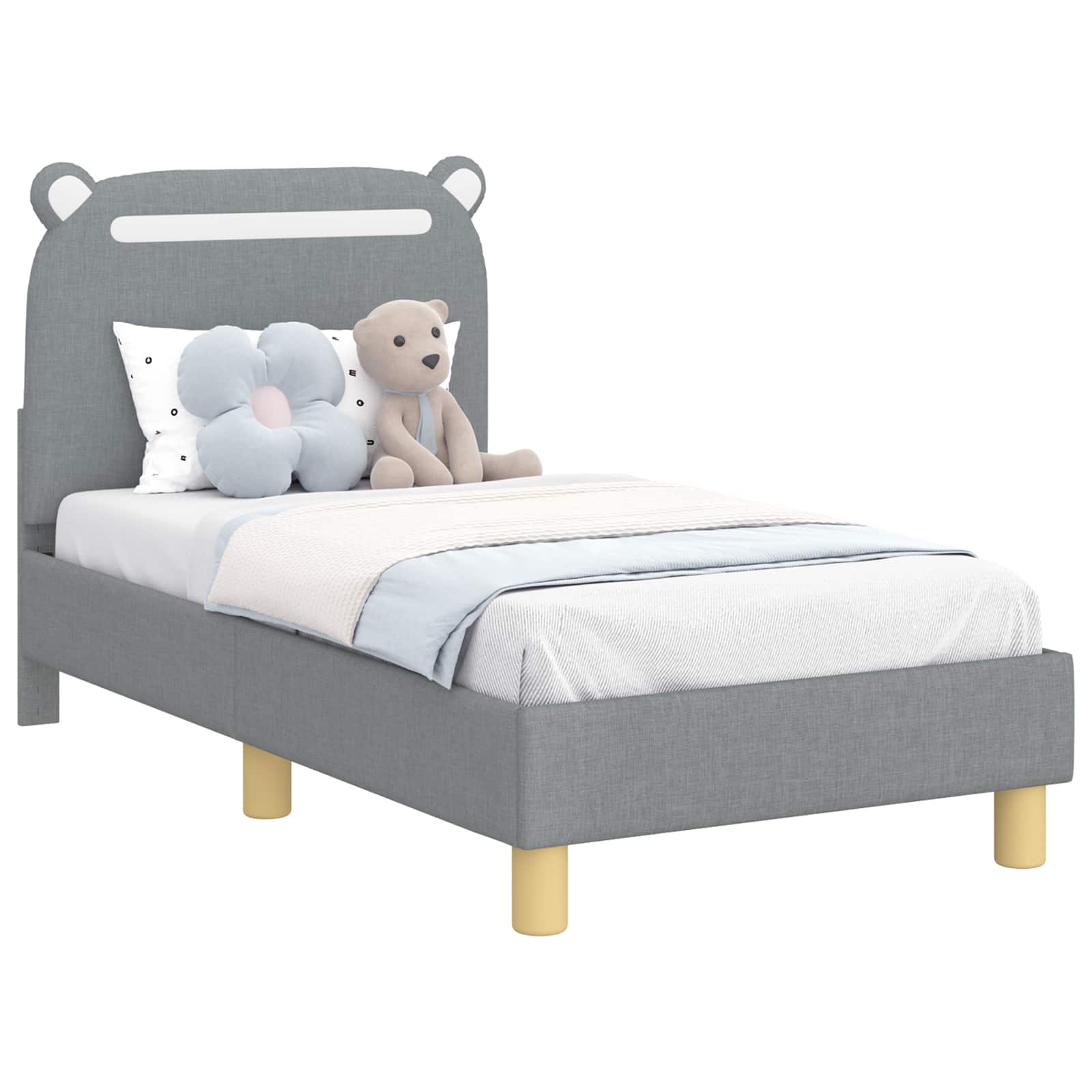 Kinderbettgestell mit Kopfteil Hellgrau 70 x 140 cm Stoff
