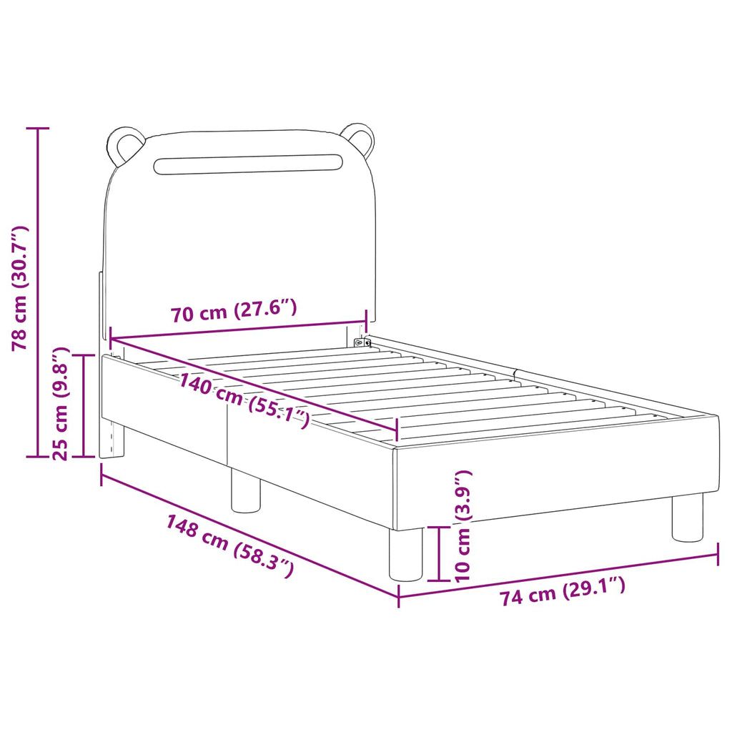 Kinderbettgestell mit Kopfteil Hellgrau 70 x 140 cm Stoff