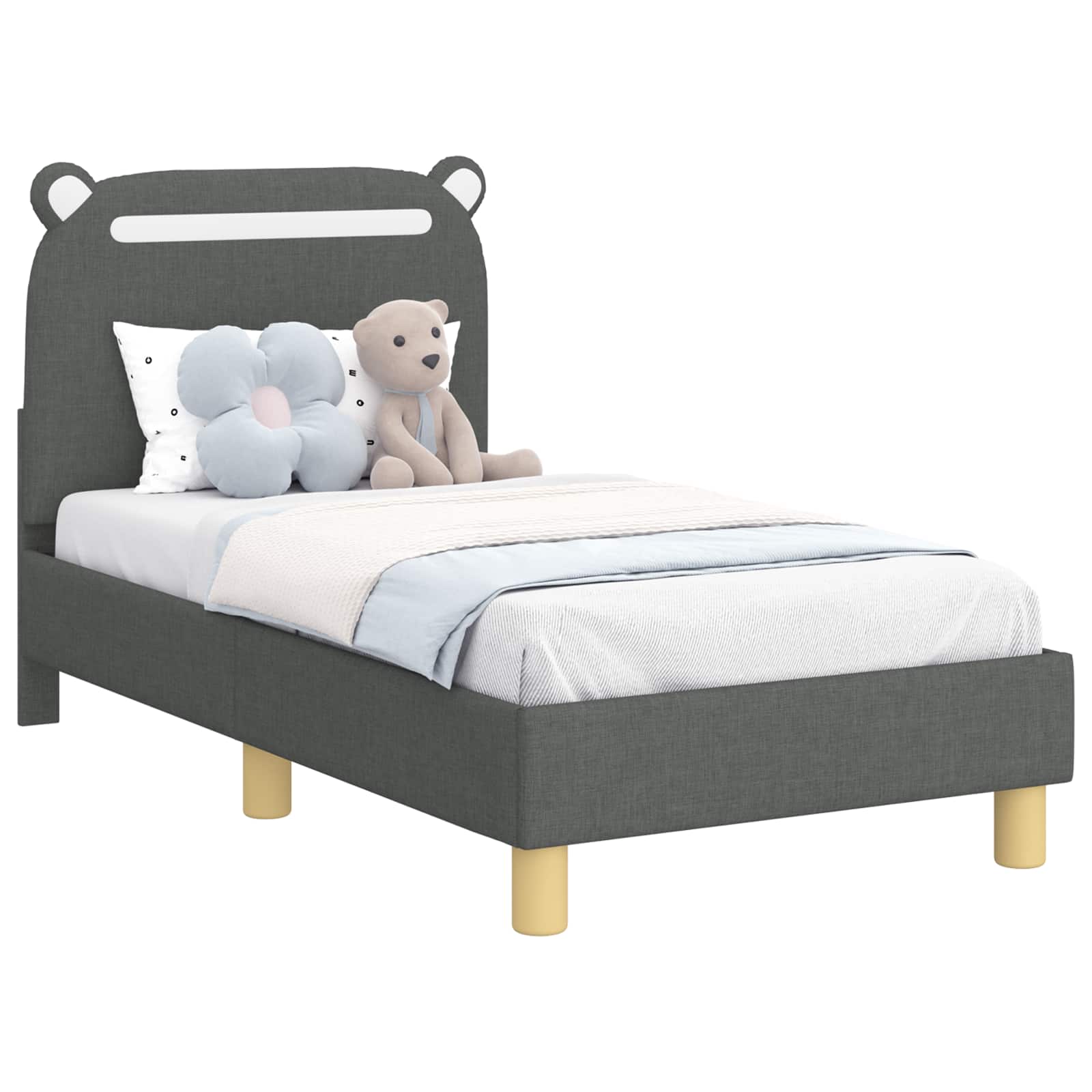 Kinderbettgestell mit Kopfteil Dunkelgrau 70 x 140 cm Stoff
