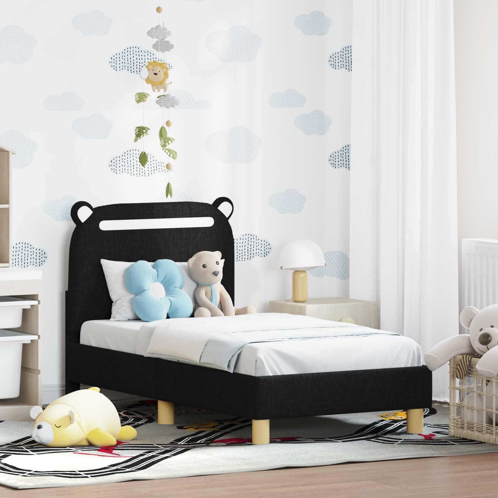 Kinderbettgestell mit Kopfteil Schwarz 70 x 140 cm Stoff