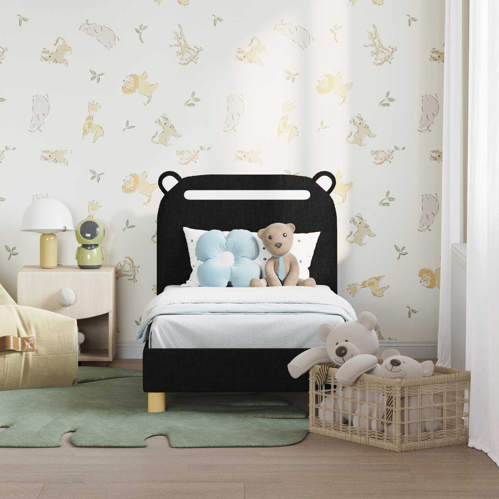 Kinderbettgestell mit Kopfteil Schwarz 70 x 140 cm Stoff