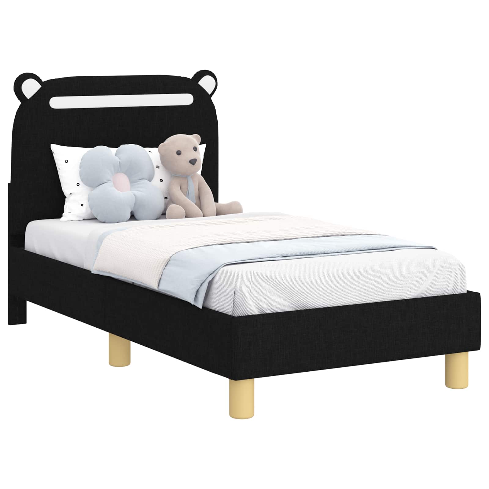 Kinderbettgestell mit Kopfteil Schwarz 70 x 140 cm Stoff