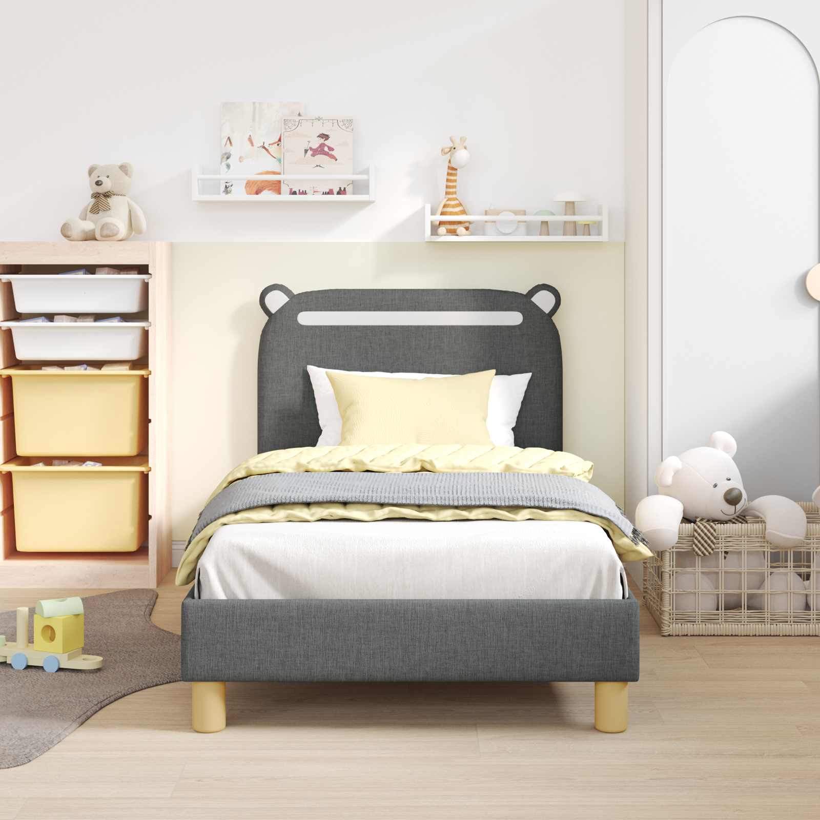 Kinderbettgestell mit Kopfteil Dunkelgrau 80 x 160 cm Stoff