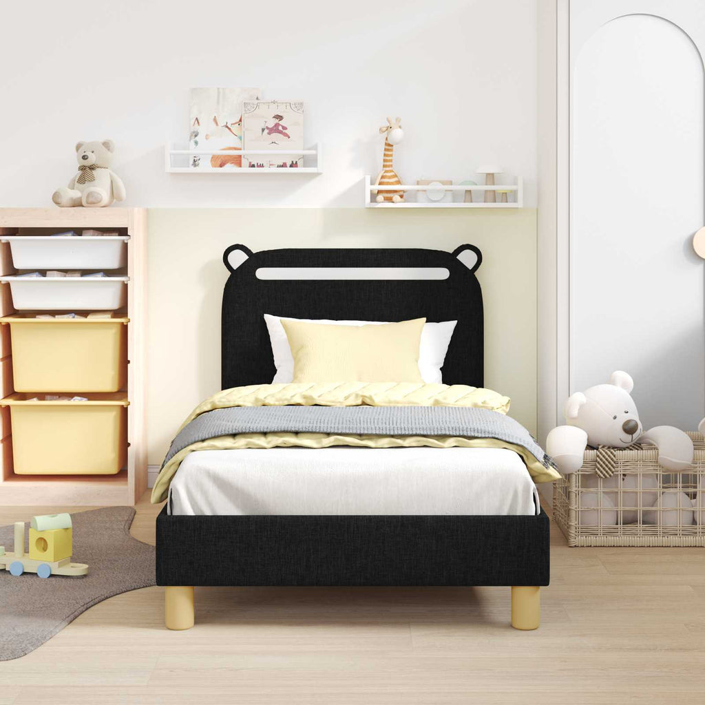Kinderbettgestell mit Kopfteil Schwarz 80 x 160 cm Stoff
