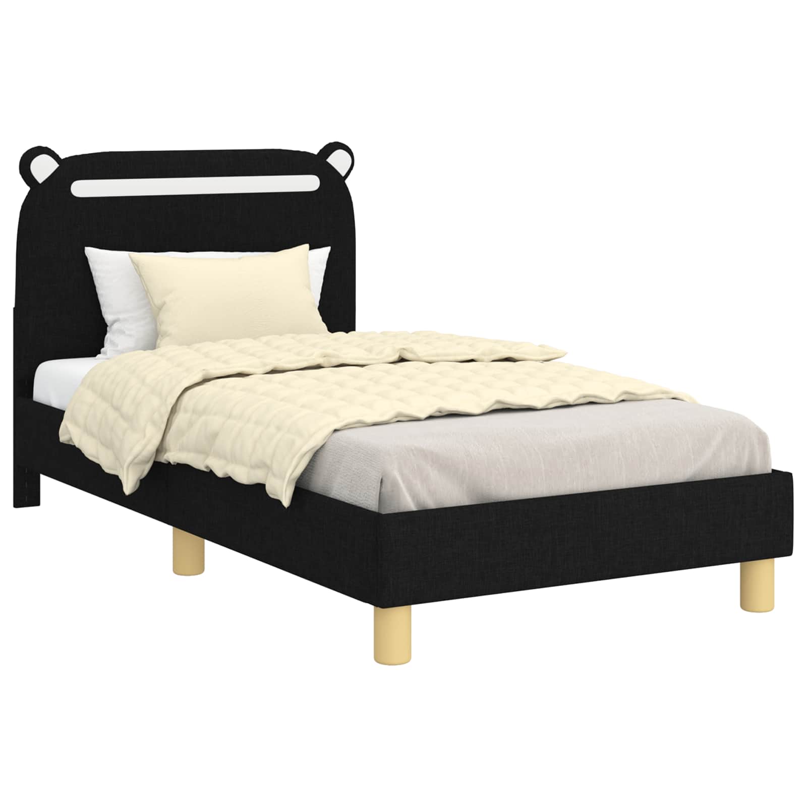 Kinderbettgestell mit Kopfteil Schwarz 80 x 160 cm Stoff