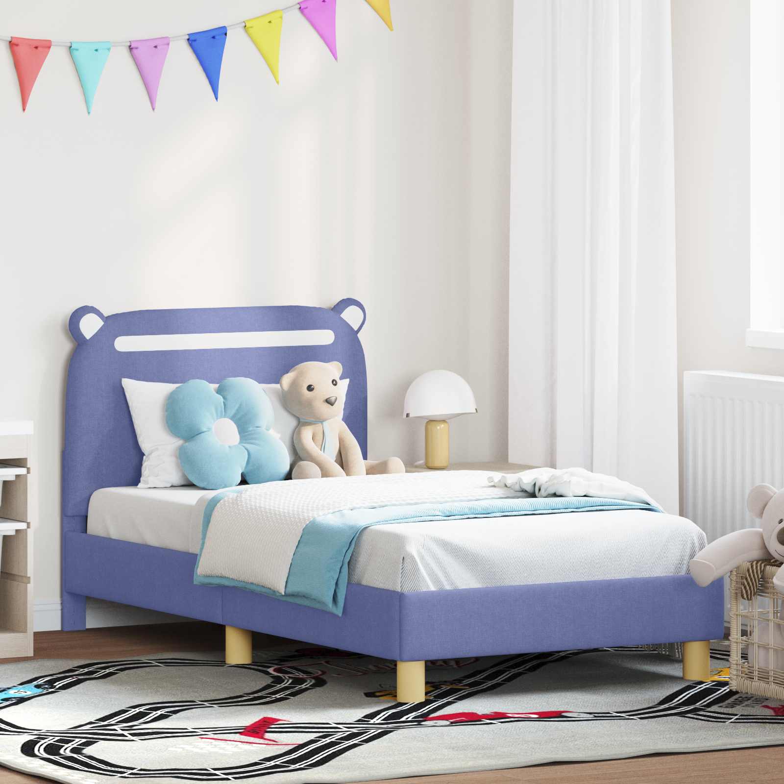 Kinderbettgestell mit Kopfteil Jeans blau 80 x 160 cm Stoff