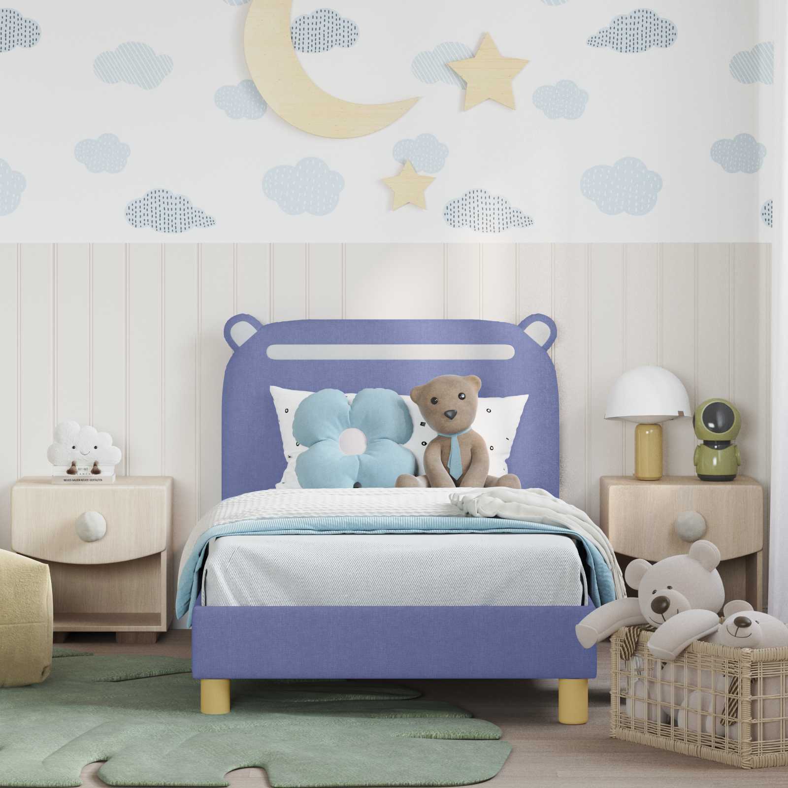 Kinderbettgestell mit Kopfteil Jeans blau 80 x 160 cm Stoff