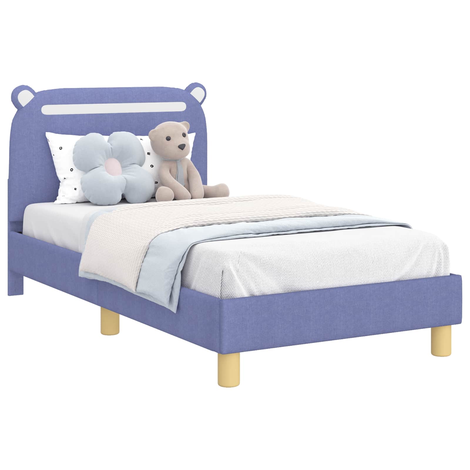 Kinderbettgestell mit Kopfteil Jeans blau 80 x 160 cm Stoff