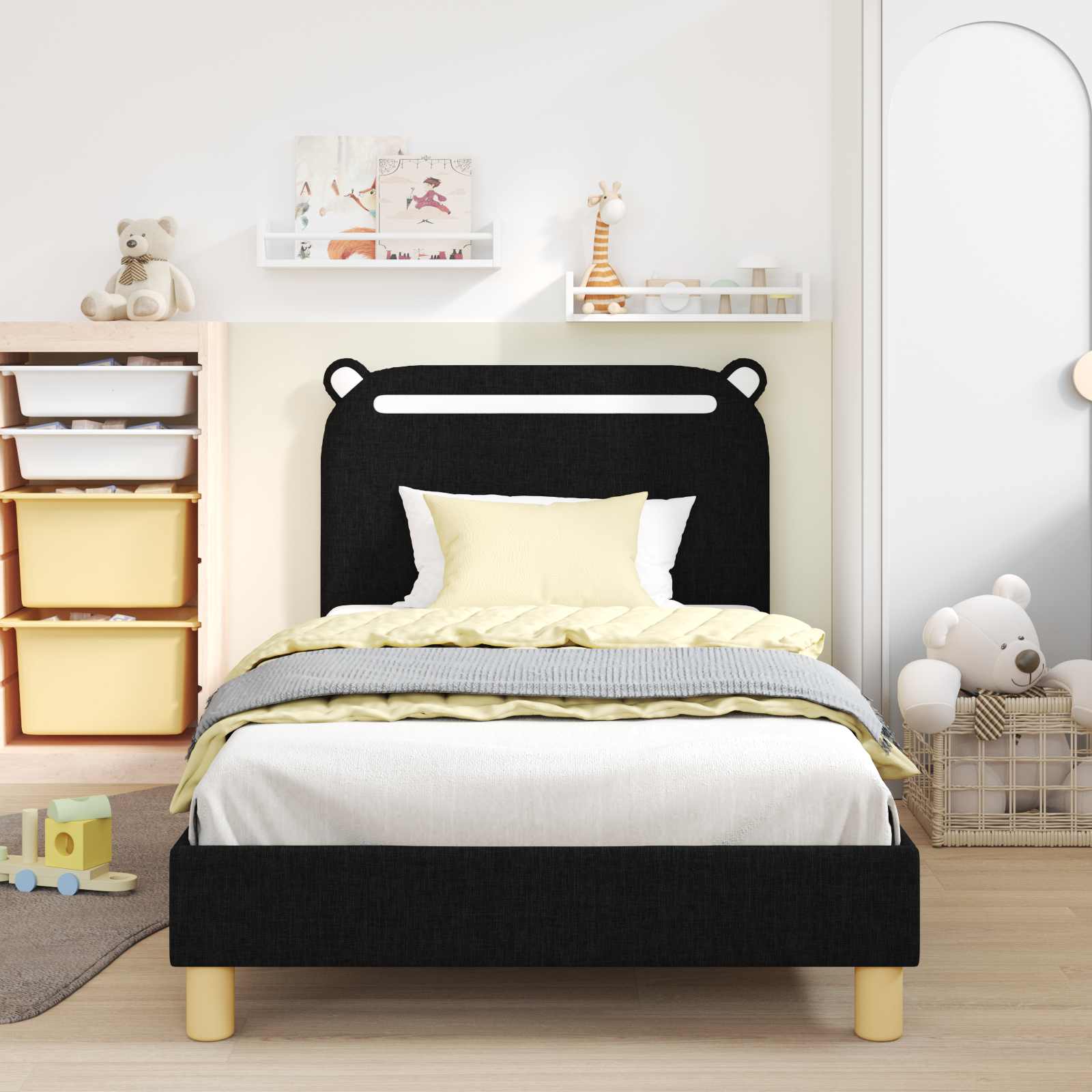 Kinderbettgestell mit Kopfteil Schwarz 80 x 200 cm Stoff