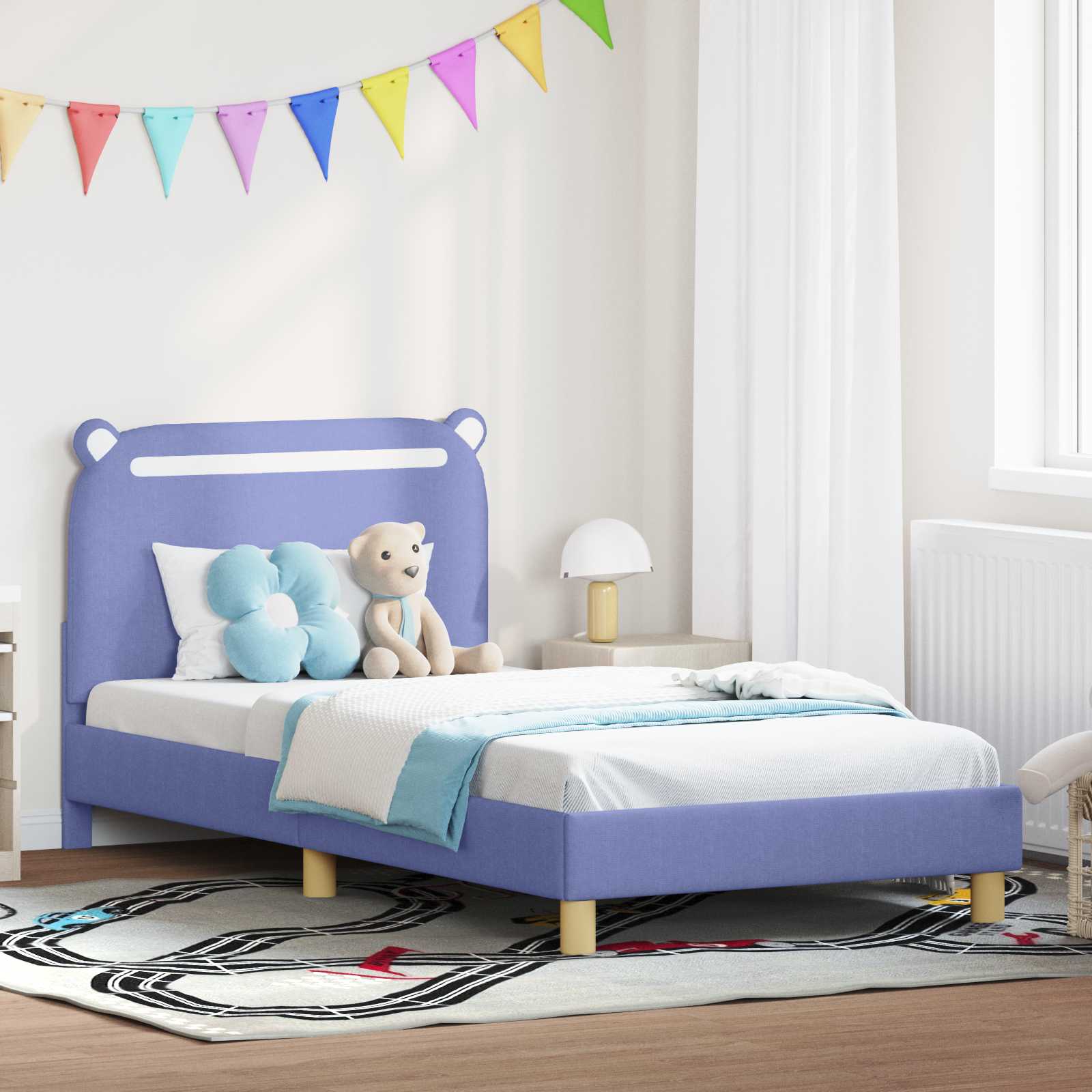 Kinderbettgestell mit Kopfteil Jeans blau 80 x 200 cm Stoff