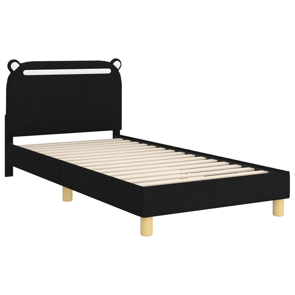 Kinderbettgestell mit Kopfteil Schwarz 90 x 190 cm Stoff