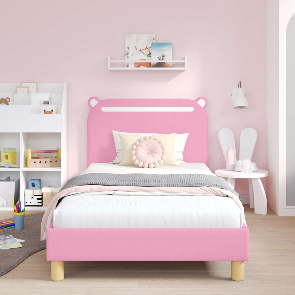 Kinderbettgestell mit Kopfteil Rosa 90 x 190 cm Stoff