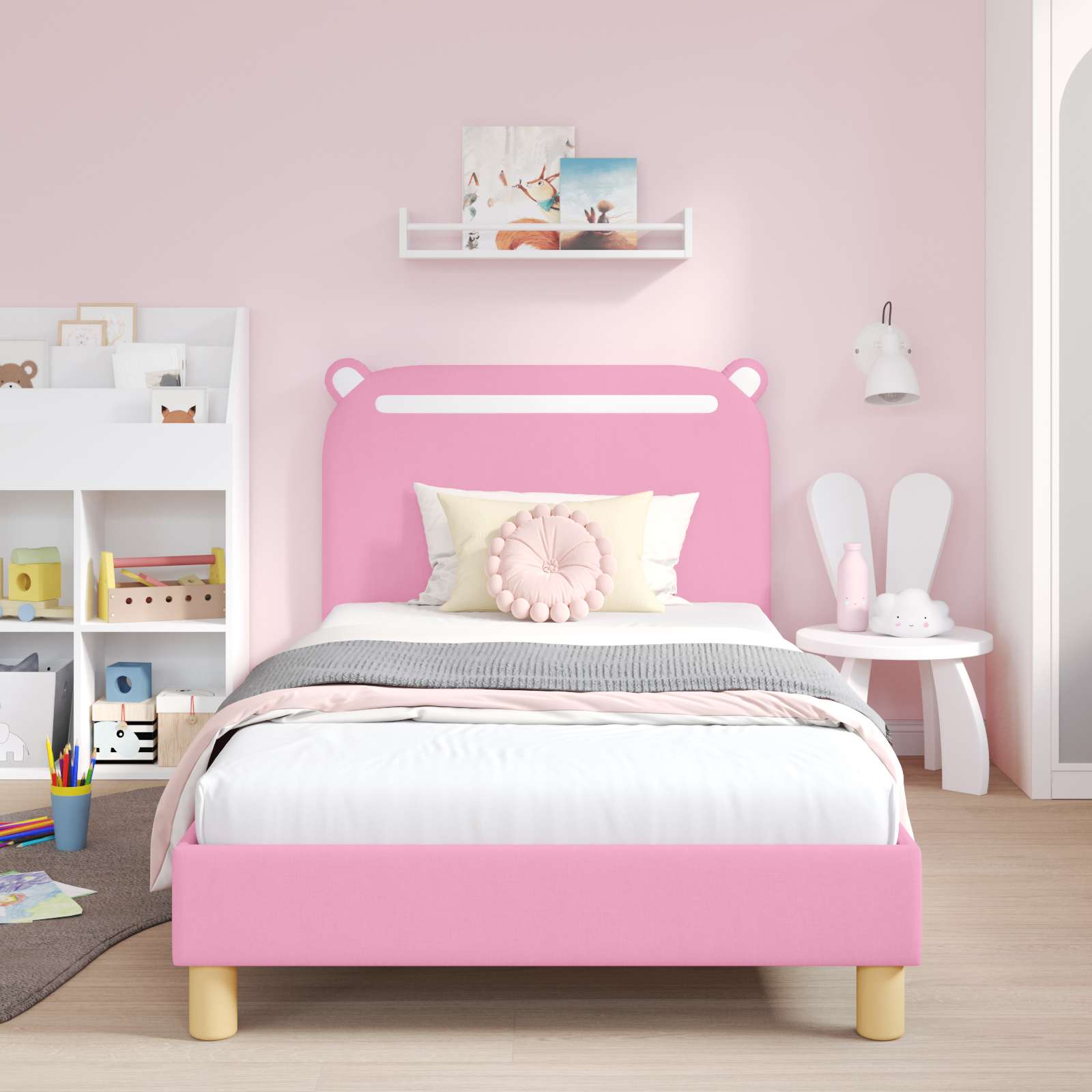 Kinderbettgestell mit Kopfteil Rosa 90 x 190 cm Stoff
