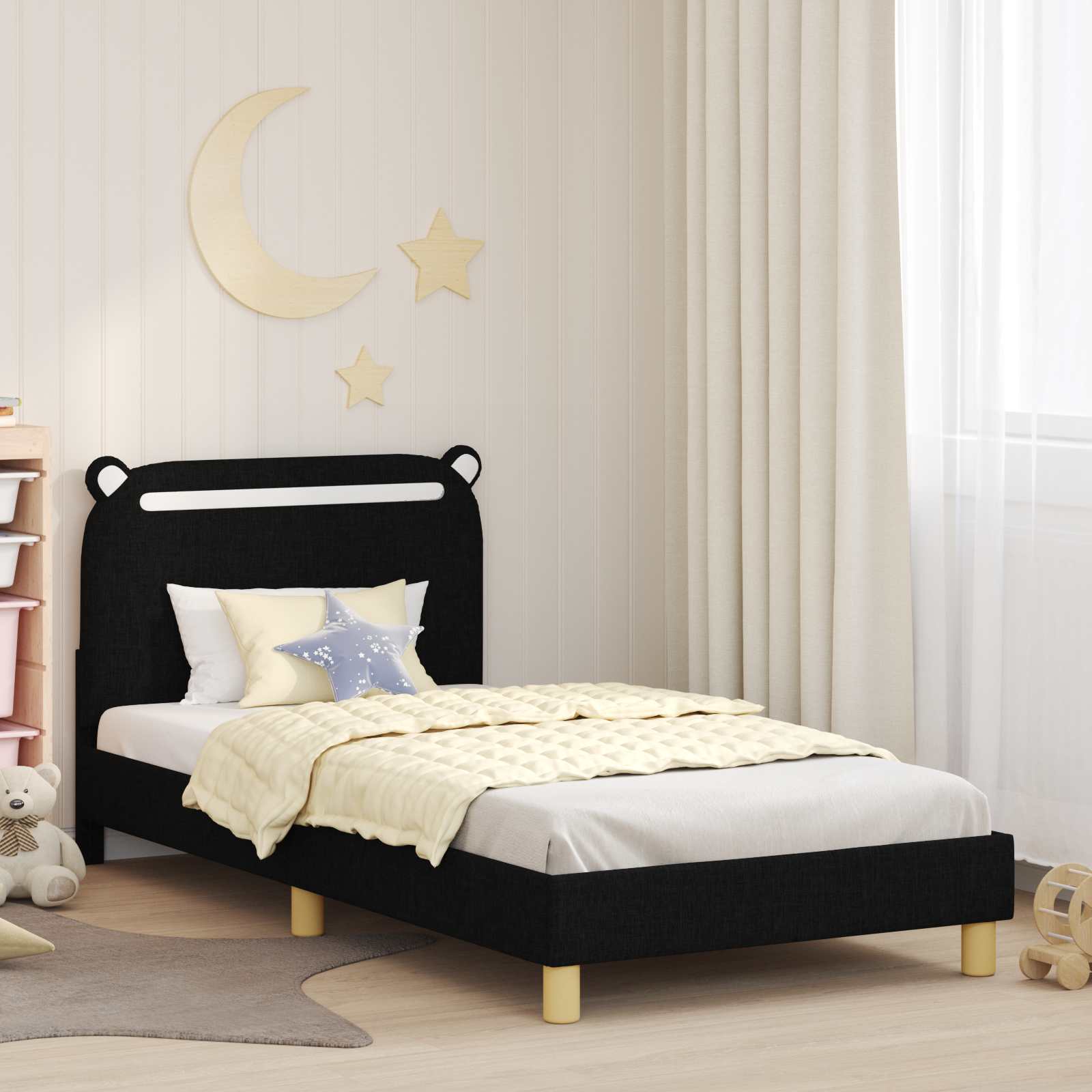 Kinderbettgestell mit Kopfteil Schwarz 90 x 200 cm Stoff