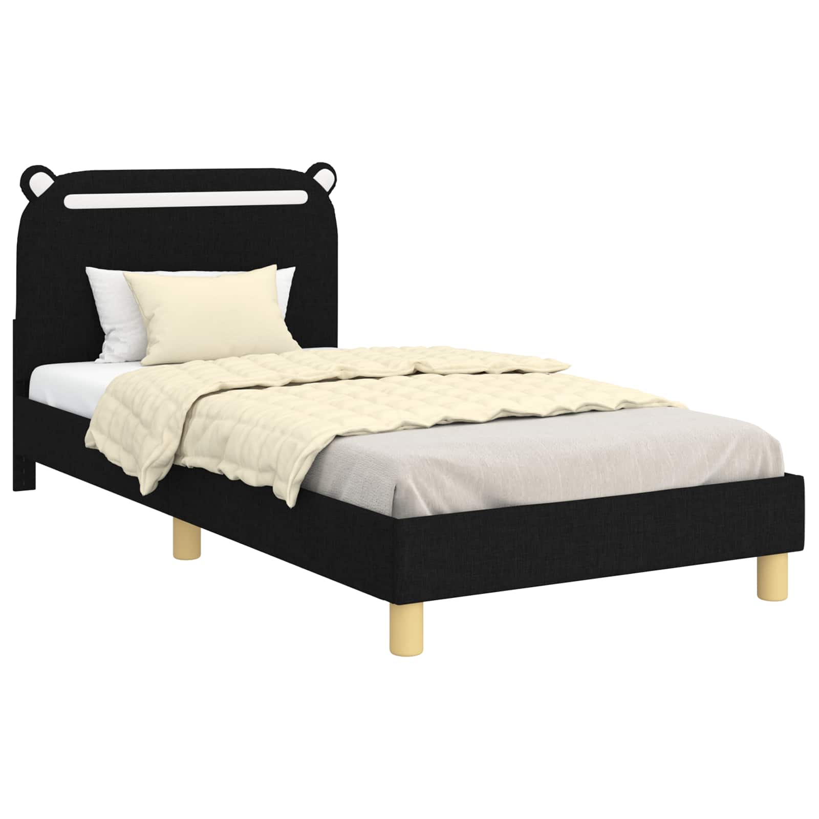 Kinderbettgestell mit Kopfteil Schwarz 90 x 200 cm Stoff