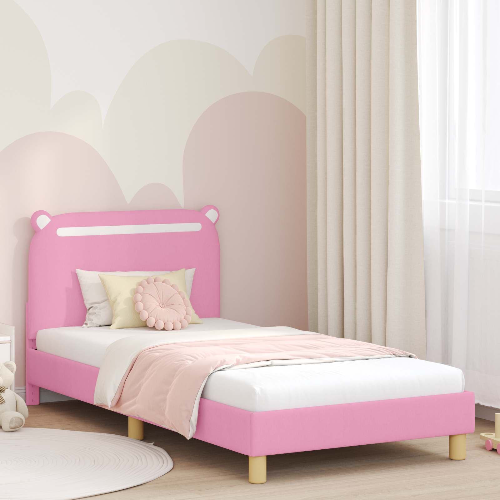 Kinderbettgestell mit Kopfteil Rosa 90 x 200 cm Stoff
