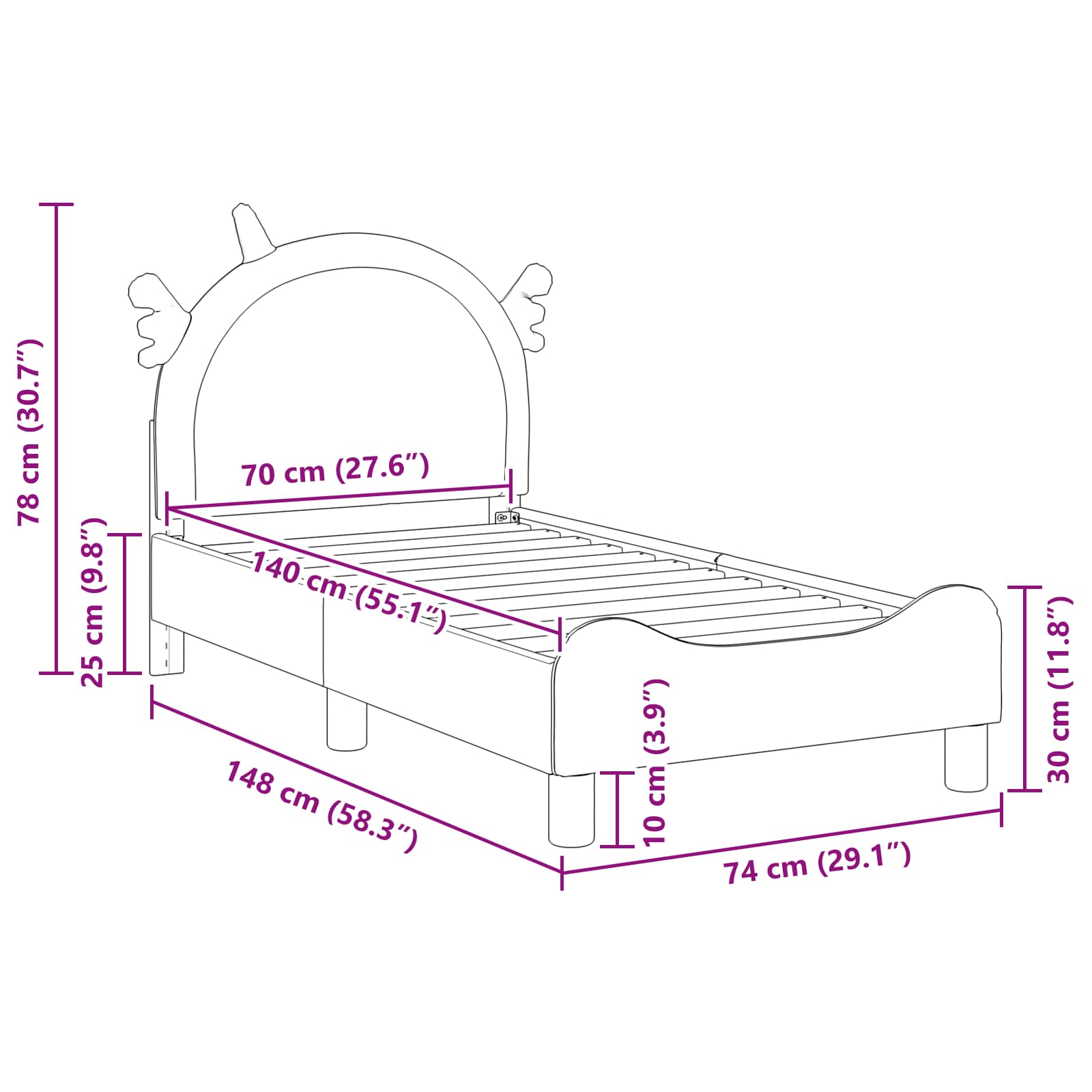 Kinderbettgestell mit Kopfteil Rosa 70 x 140 cm PU