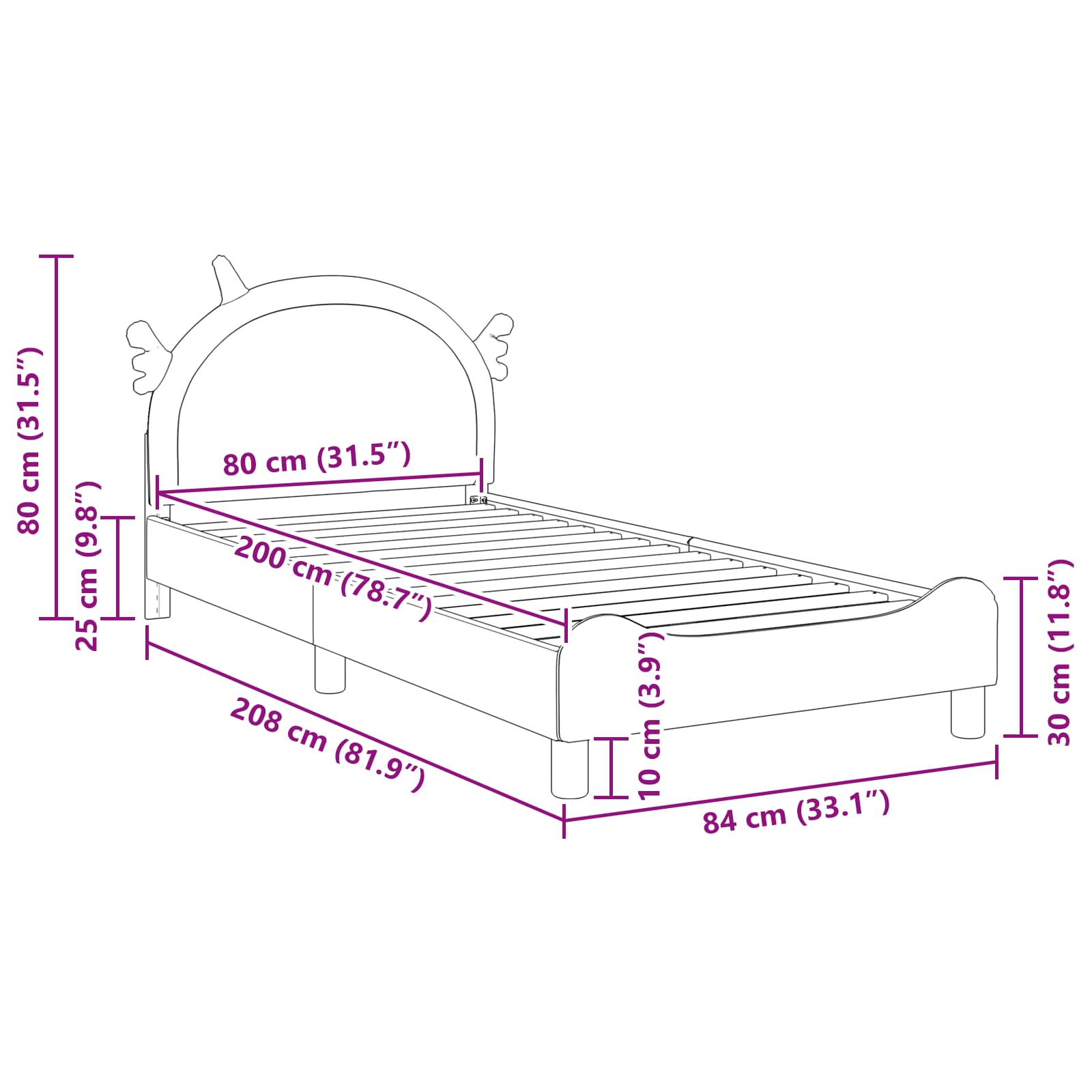Kinderbettgestell mit Kopfteil Rosa 80 x 200 cm PU