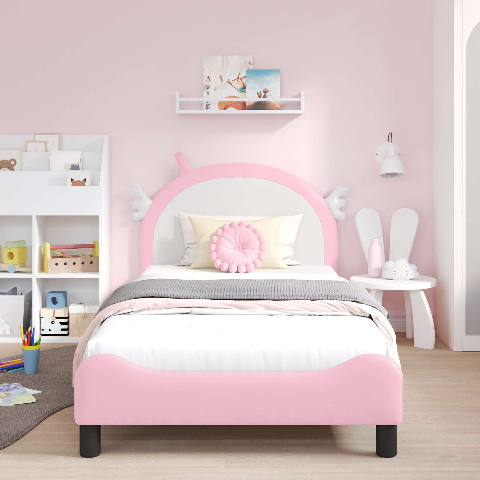 Kinderbettgestell mit Kopfteil Rosa 90 x 200 cm PU