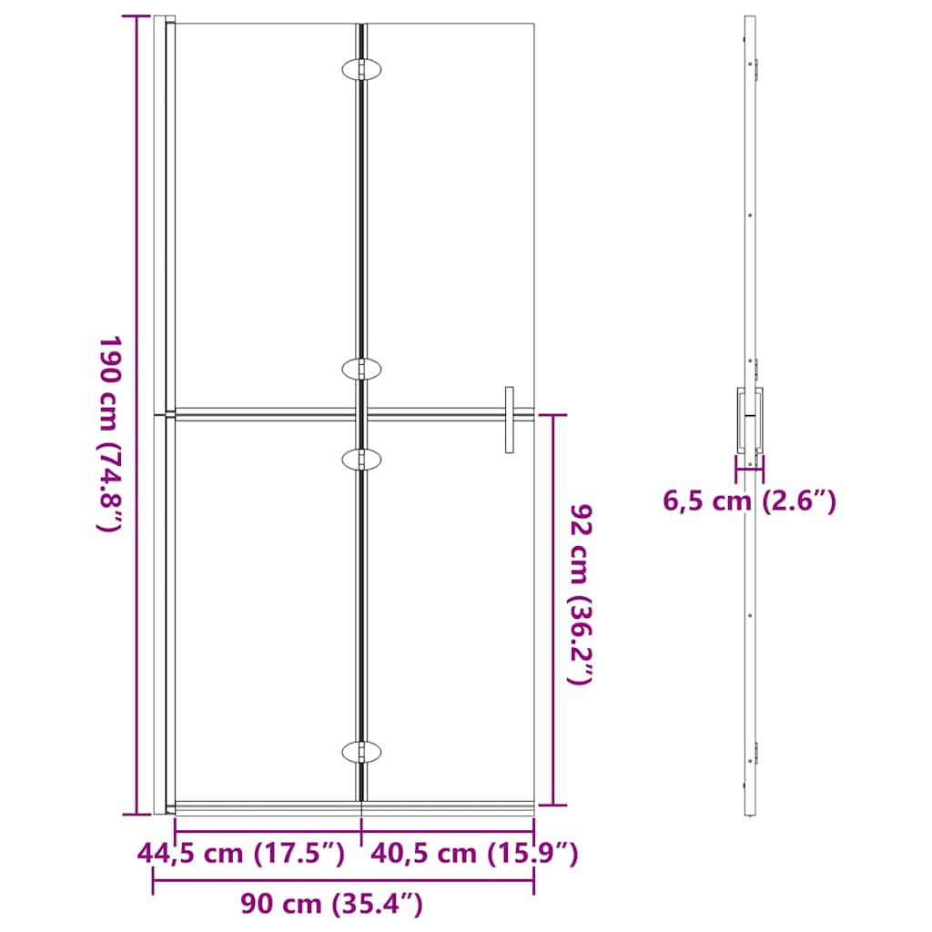 Walk-In Duschwand Schwarz 90 x 6.5 x 190 cm