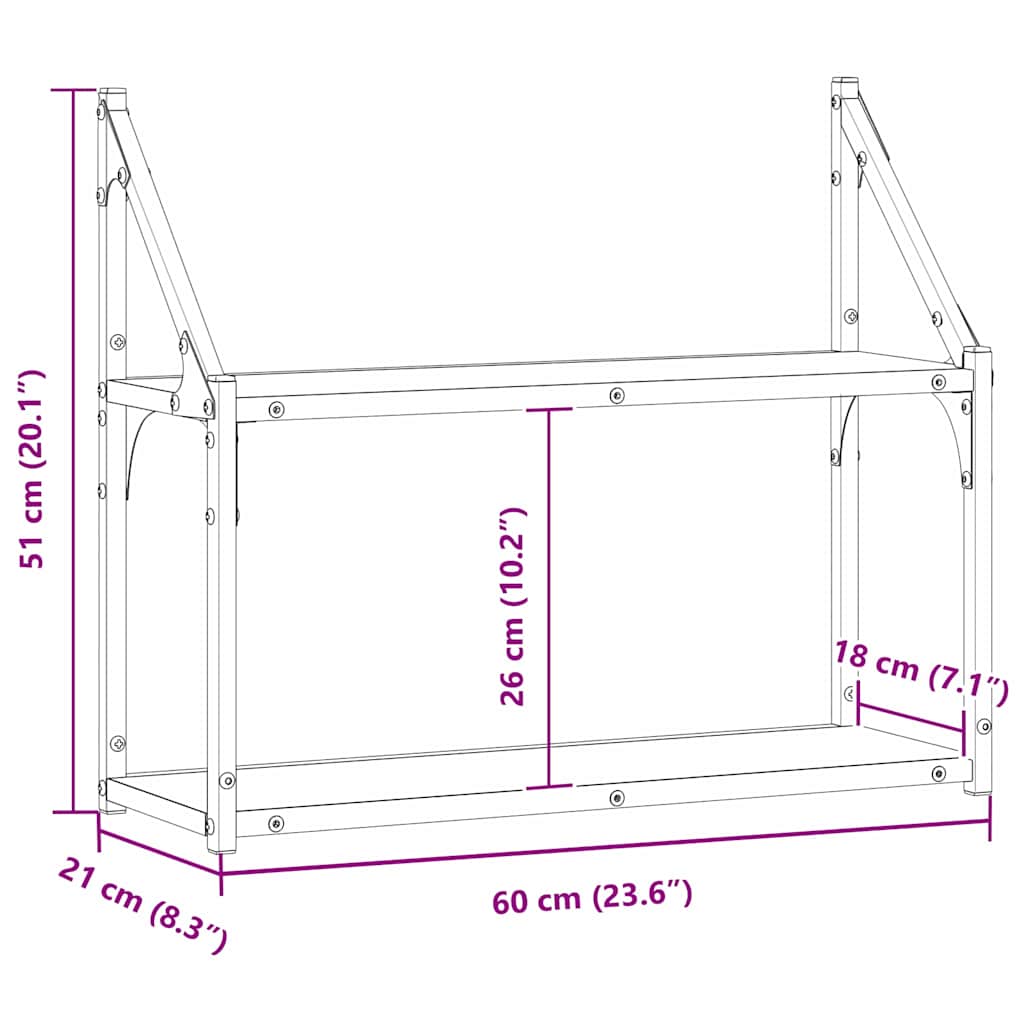 Wandregal mit Regal Altholz 60 x 21 x 51 cm Holzwerkstoff