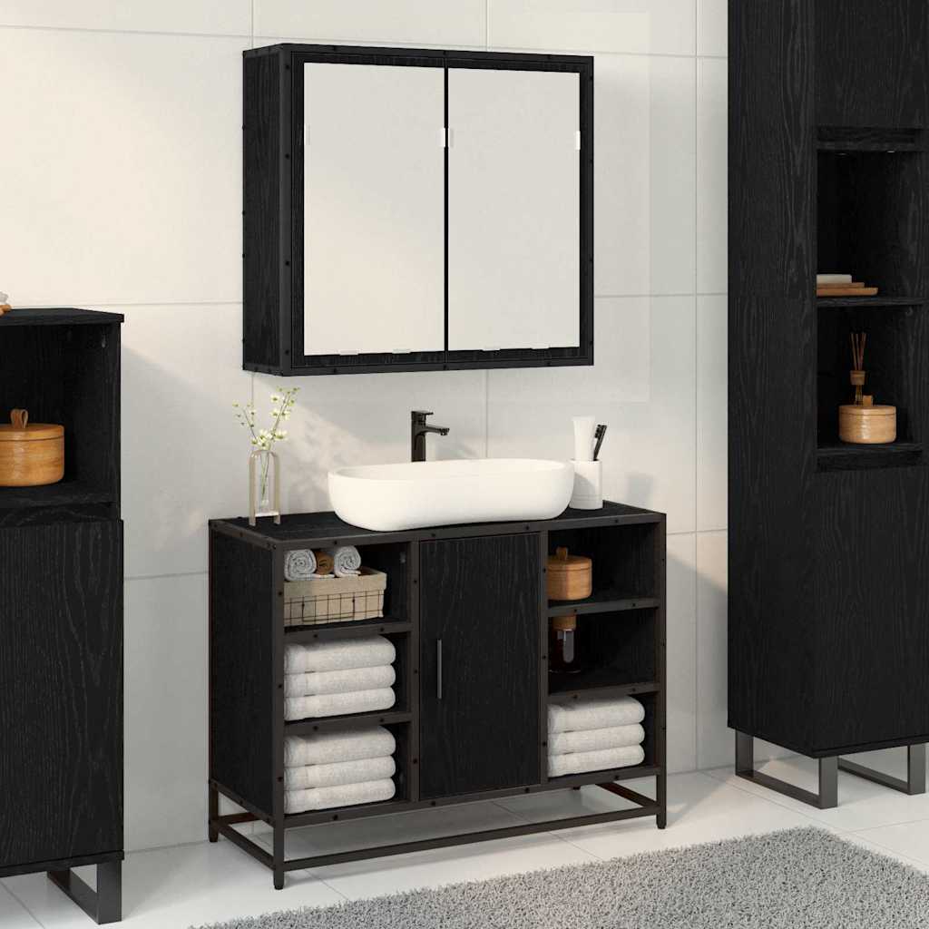 Wandregal mit Regal Schwarz Eichen-Optik 65 x 20 x 60 cm