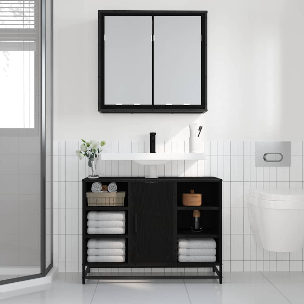 Wandregal mit Regal Schwarz Eichen-Optik 65 x 20 x 60 cm