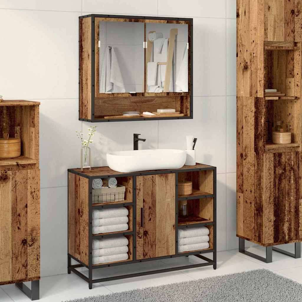Wandregal mit Regal Wandmontiert Altholz 65 x 20 x 60 cm