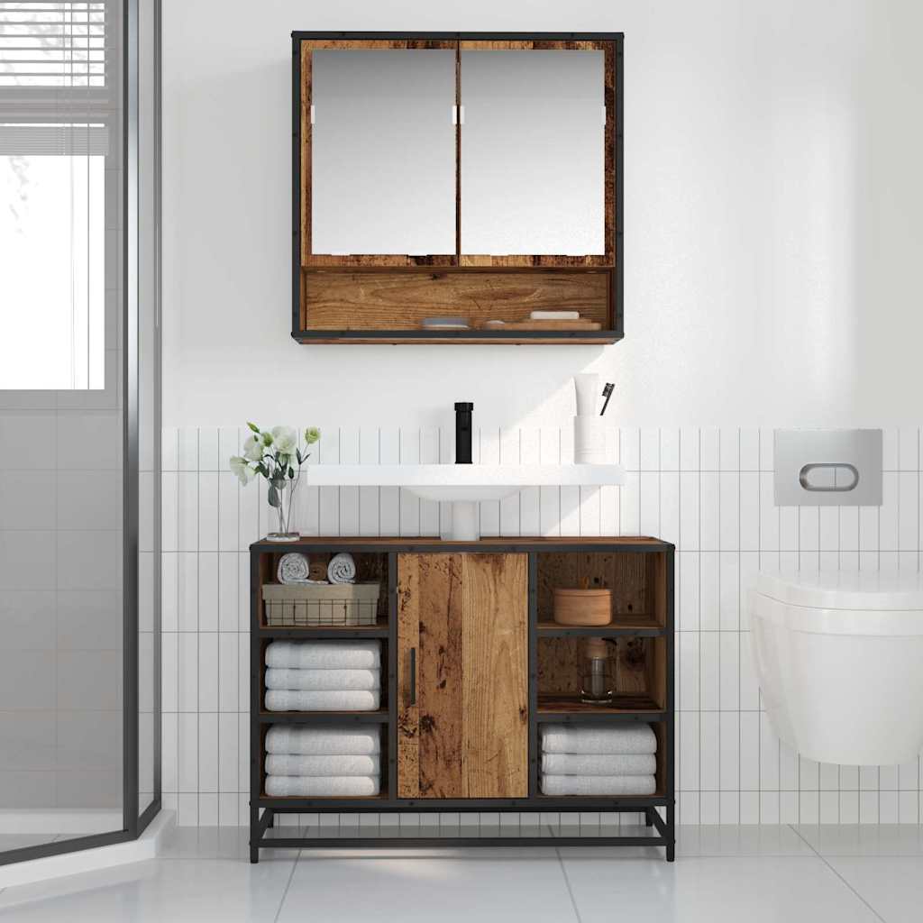 Wandregal mit Regal Wandmontiert Altholz 65 x 20 x 60 cm