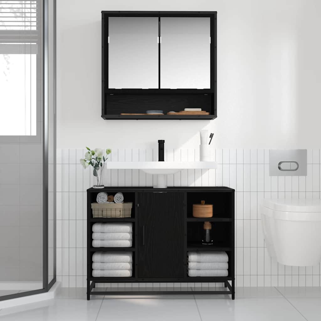 Wandregal mit Regal Schwarz Eichen-Optik 65 x 20 x 60 cm