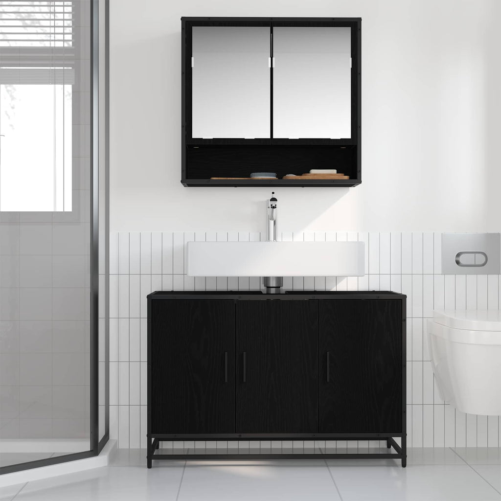 Badezimmerschrank mit Tür Schwarz Eichen-Optik 90 x 33 x 60 cm