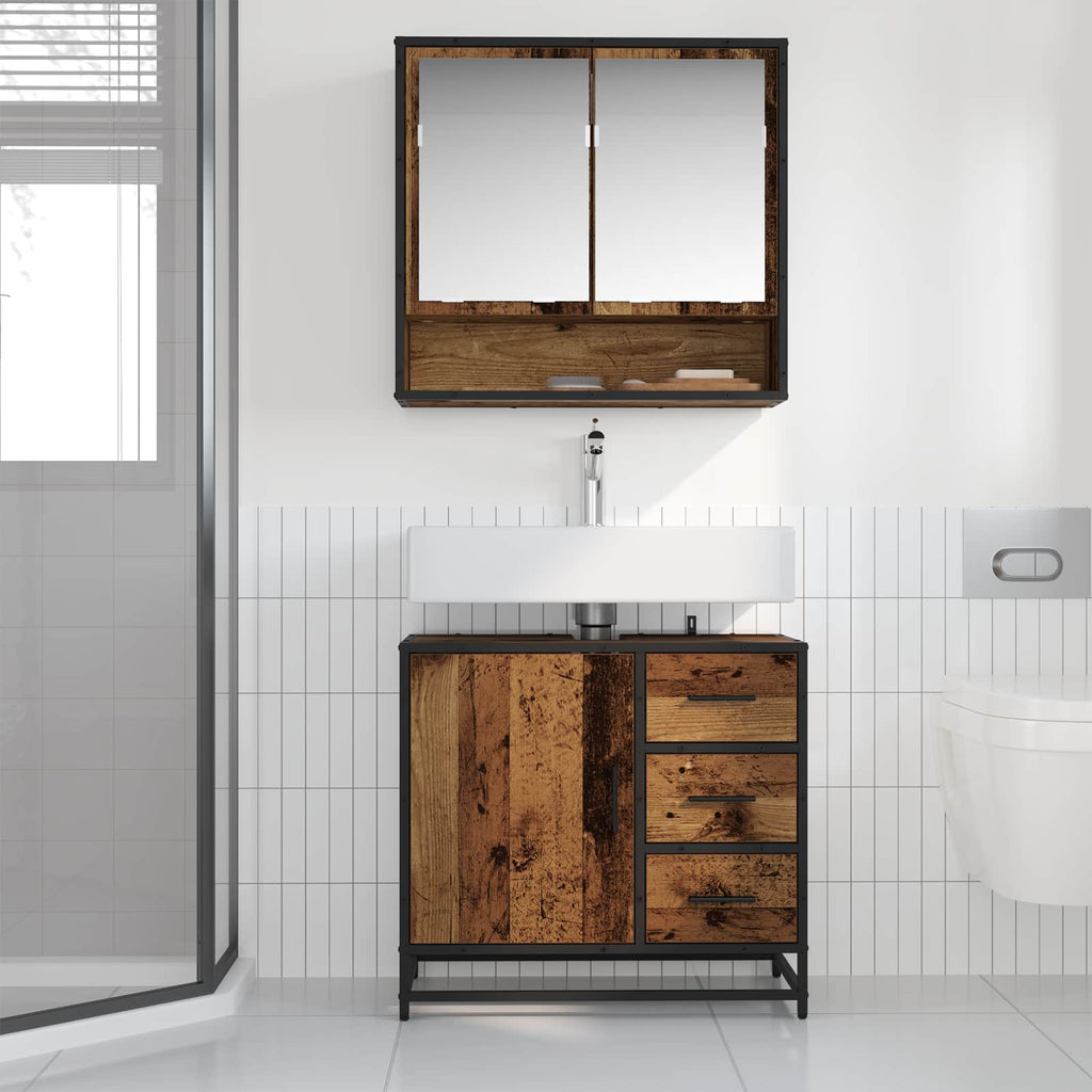 Badezimmerschrank mit Tür Altholz 65 x 33 x 60 cm Holzwerkstoff