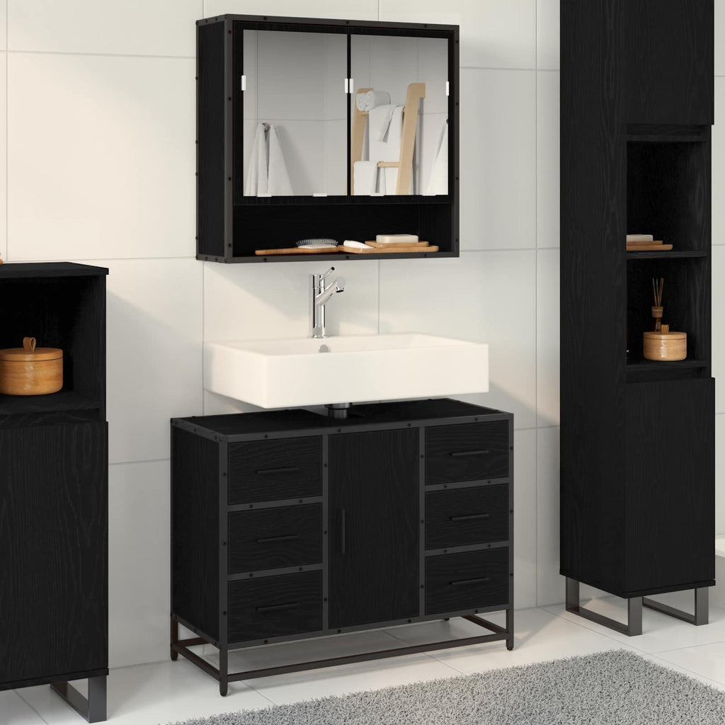 Badezimmerschrank mit Tür Schwarz Eichen-Optik 80 x 33 x 60 cm
