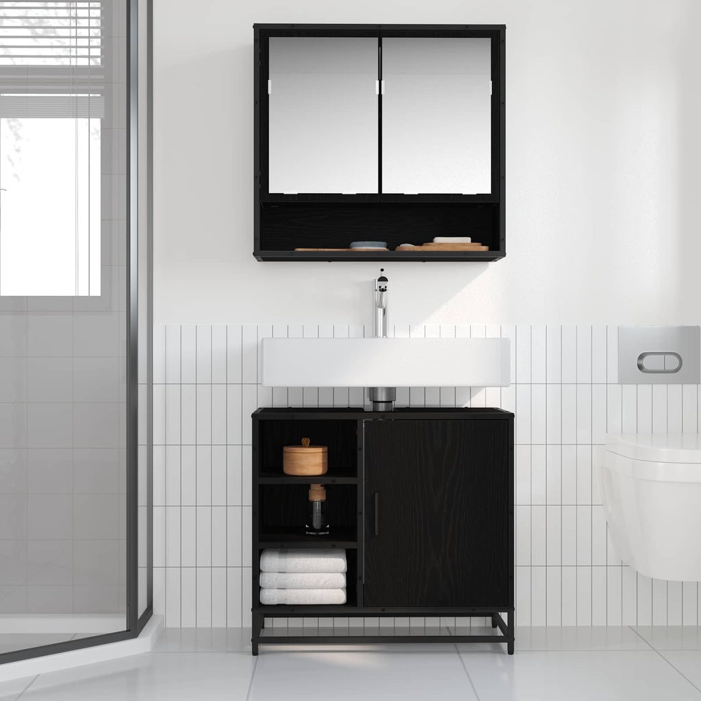 Badezimmerschrank mit Tür Schwarz Eichen-Optik 65 x 33 x 60 cm