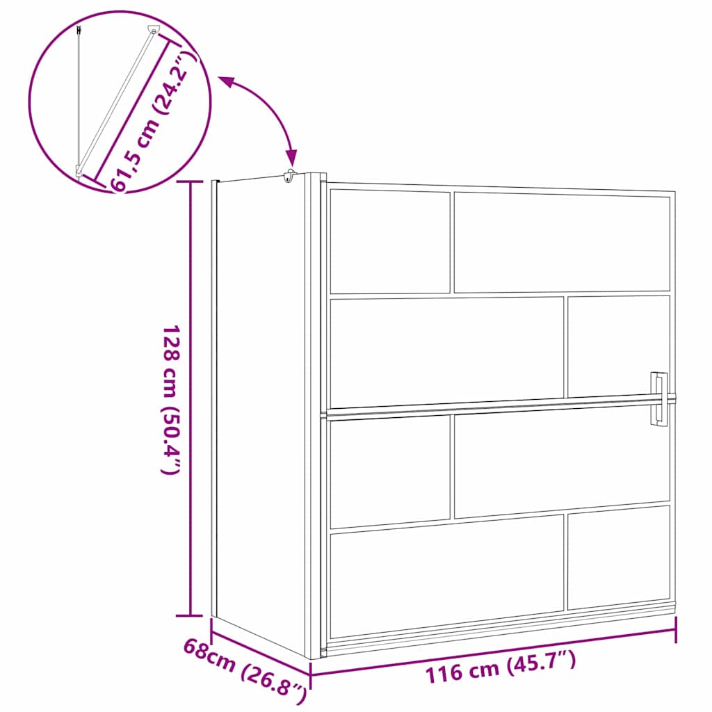Bad-Duschschirm Schwarz und Transparent 116 x 68 x 128 cm