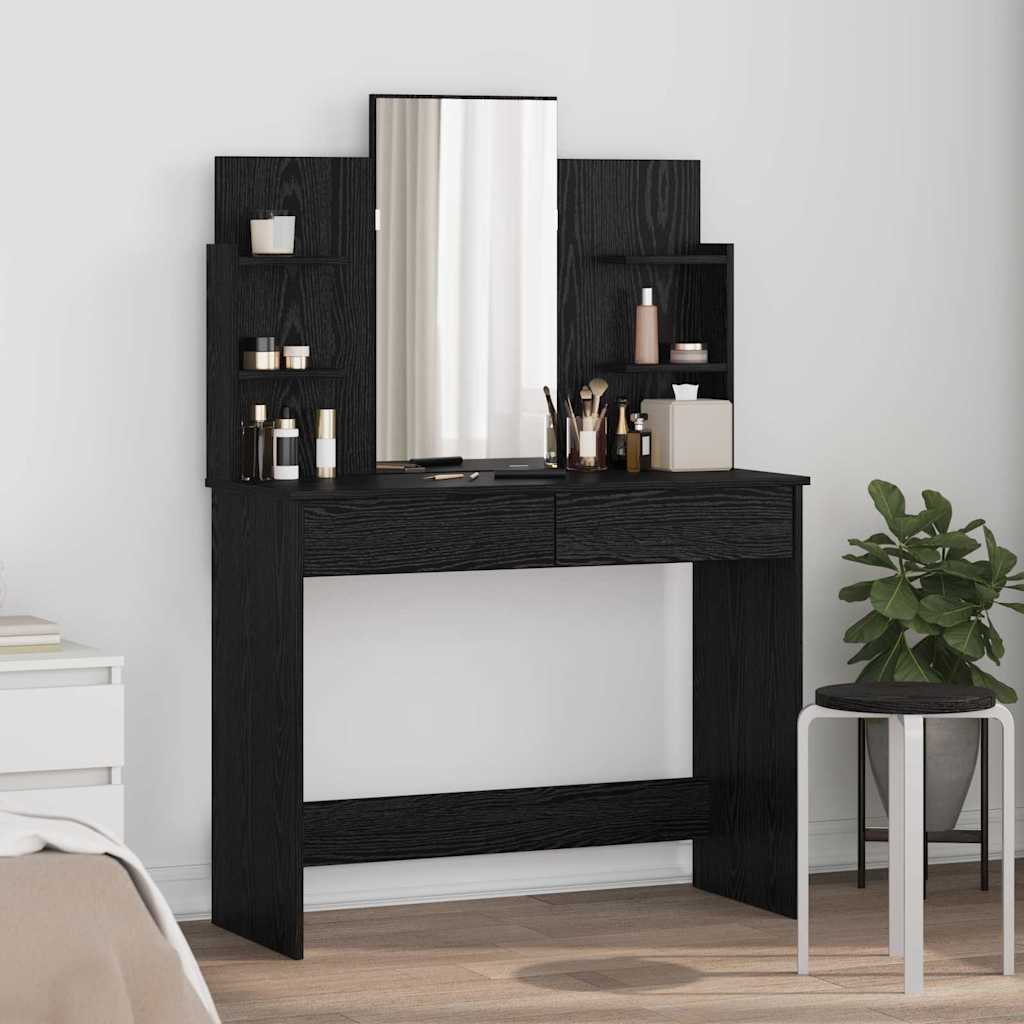 Schminktisch mit Spiegel Schwarz Eichen-Optik 96 x 39 x 142 cm