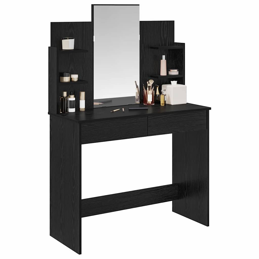 Schminktisch mit Spiegel Schwarz Eichen-Optik 96 x 39 x 142 cm