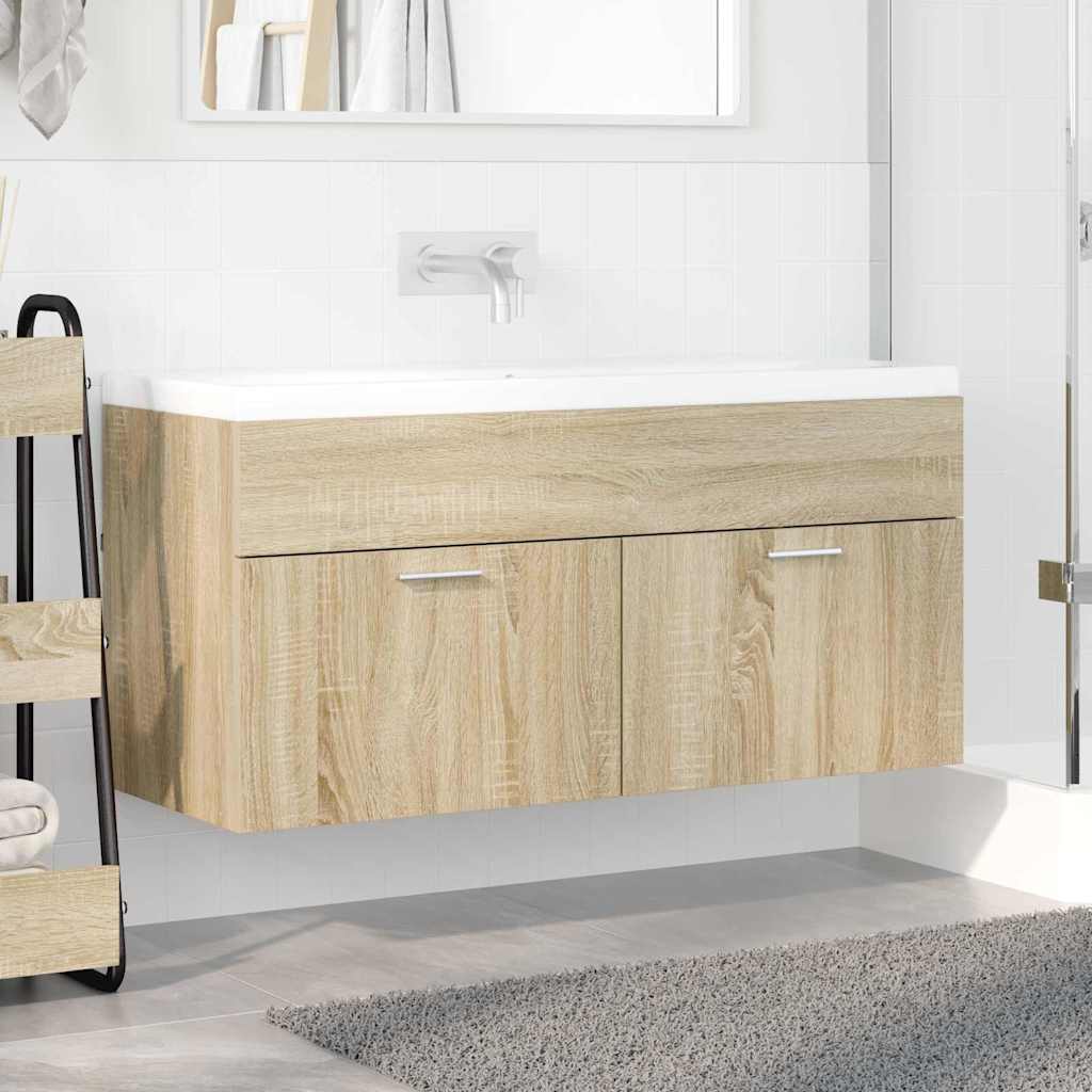 Waschbeckenunterschrank mit Speicher Sonoma-Eiche Holzwerkstoff