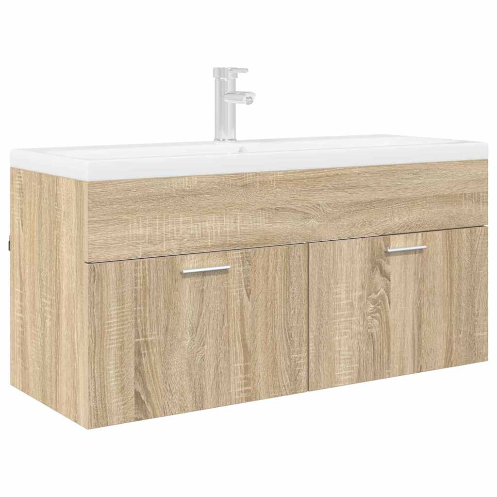 Waschbeckenunterschrank mit Speicher Sonoma-Eiche Holzwerkstoff