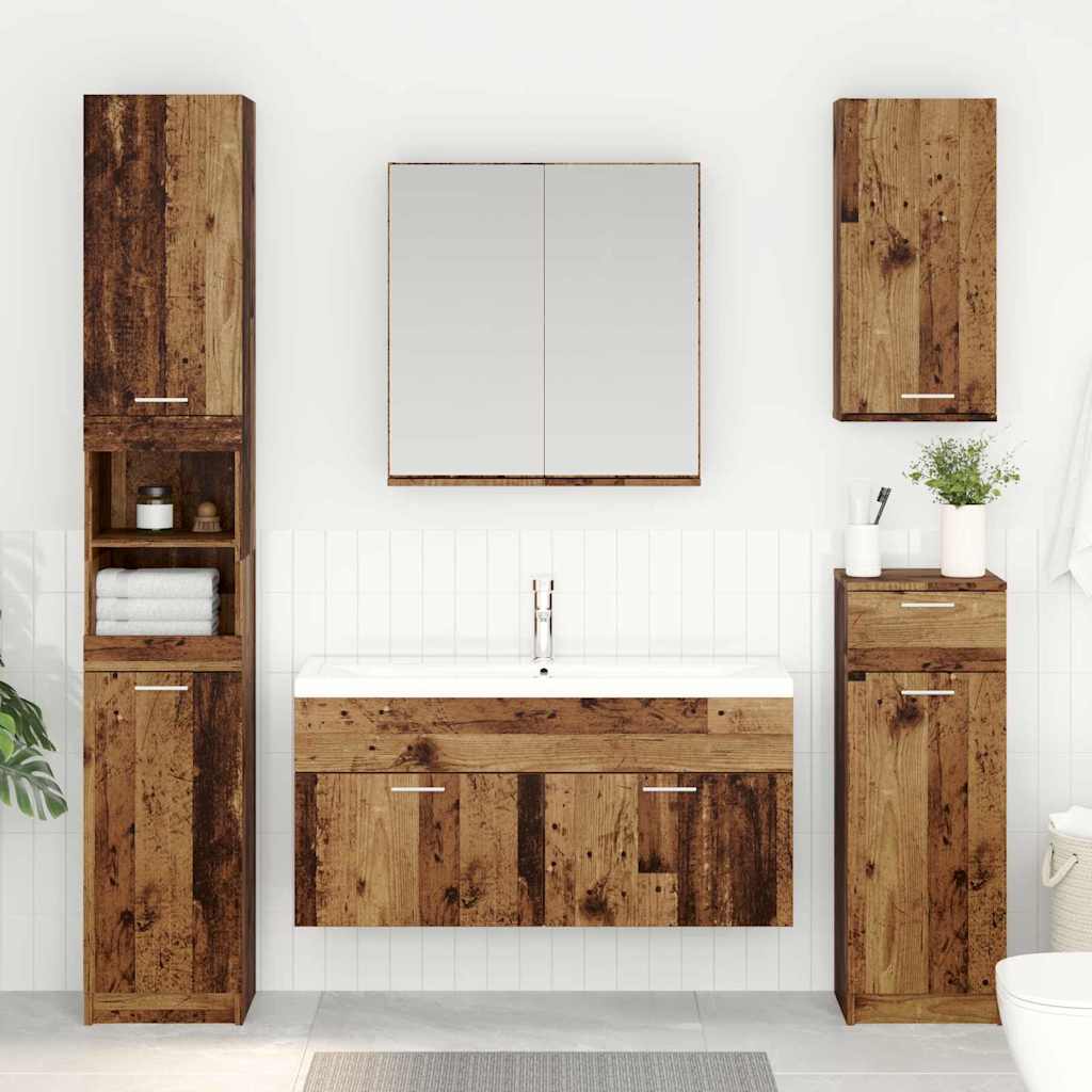 Waschbeckenunterschrank mit Speicher Altholz Holzwerkstoff