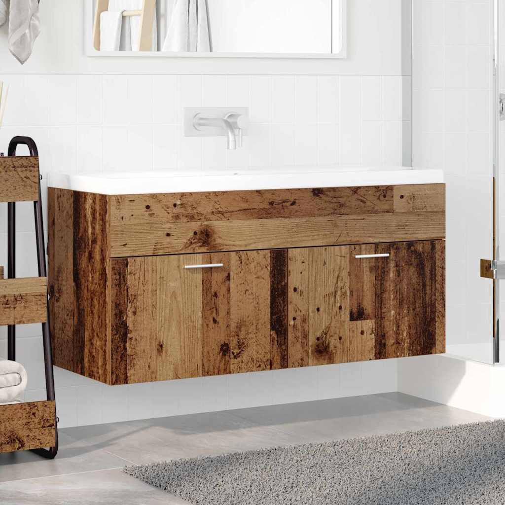Waschbeckenunterschrank mit Speicher Altholz Holzwerkstoff