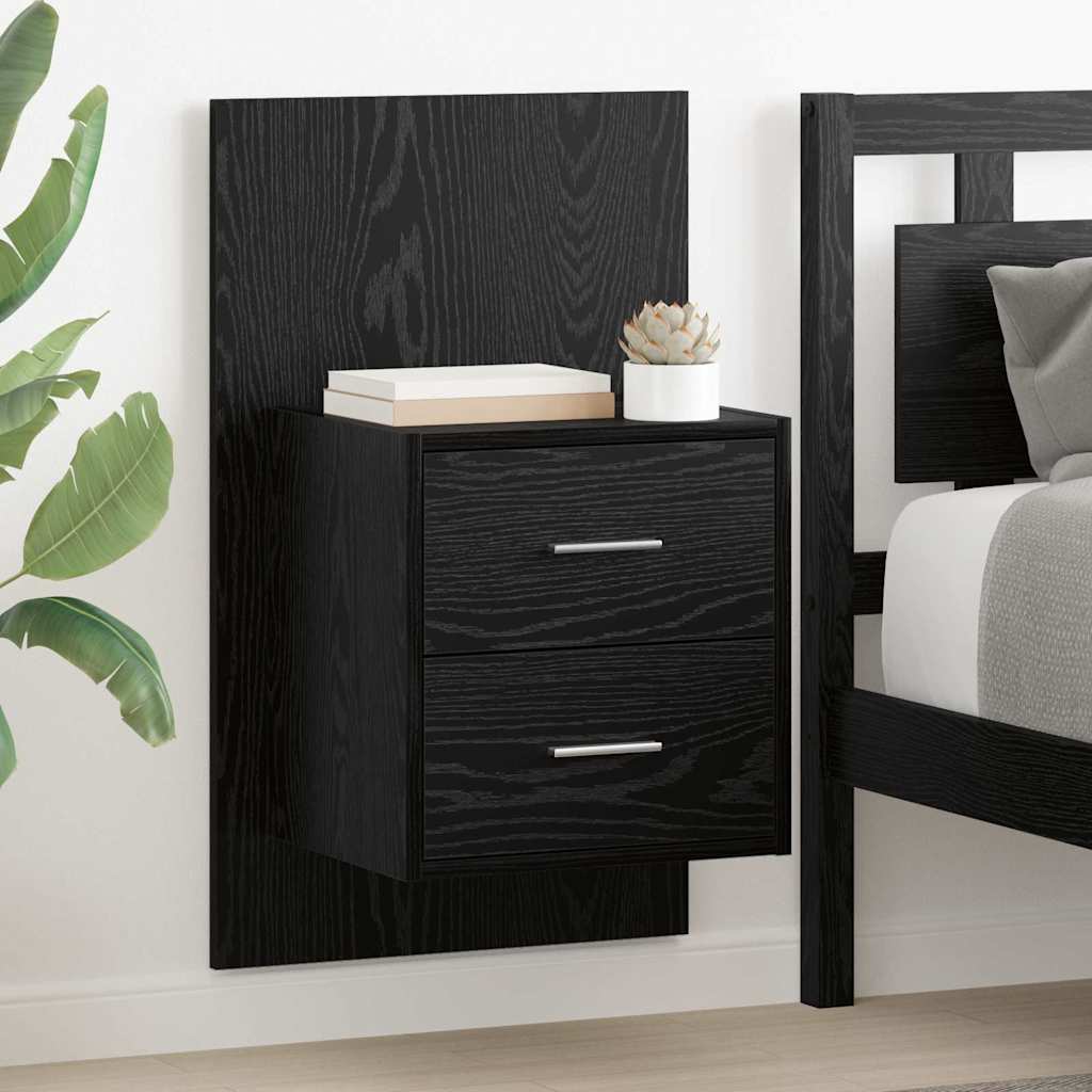 Wandmontiertes Nachttischchen 2 pcs Schwarz Eichen-Optik