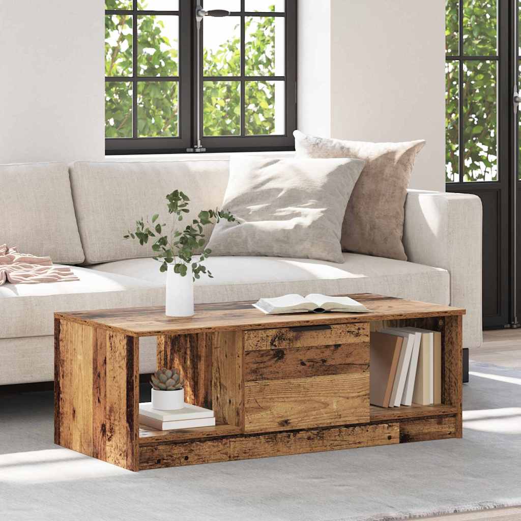 Couchtisch mit Schubladen Altholz 102 x 50 x 36cm Holzwerkstoff