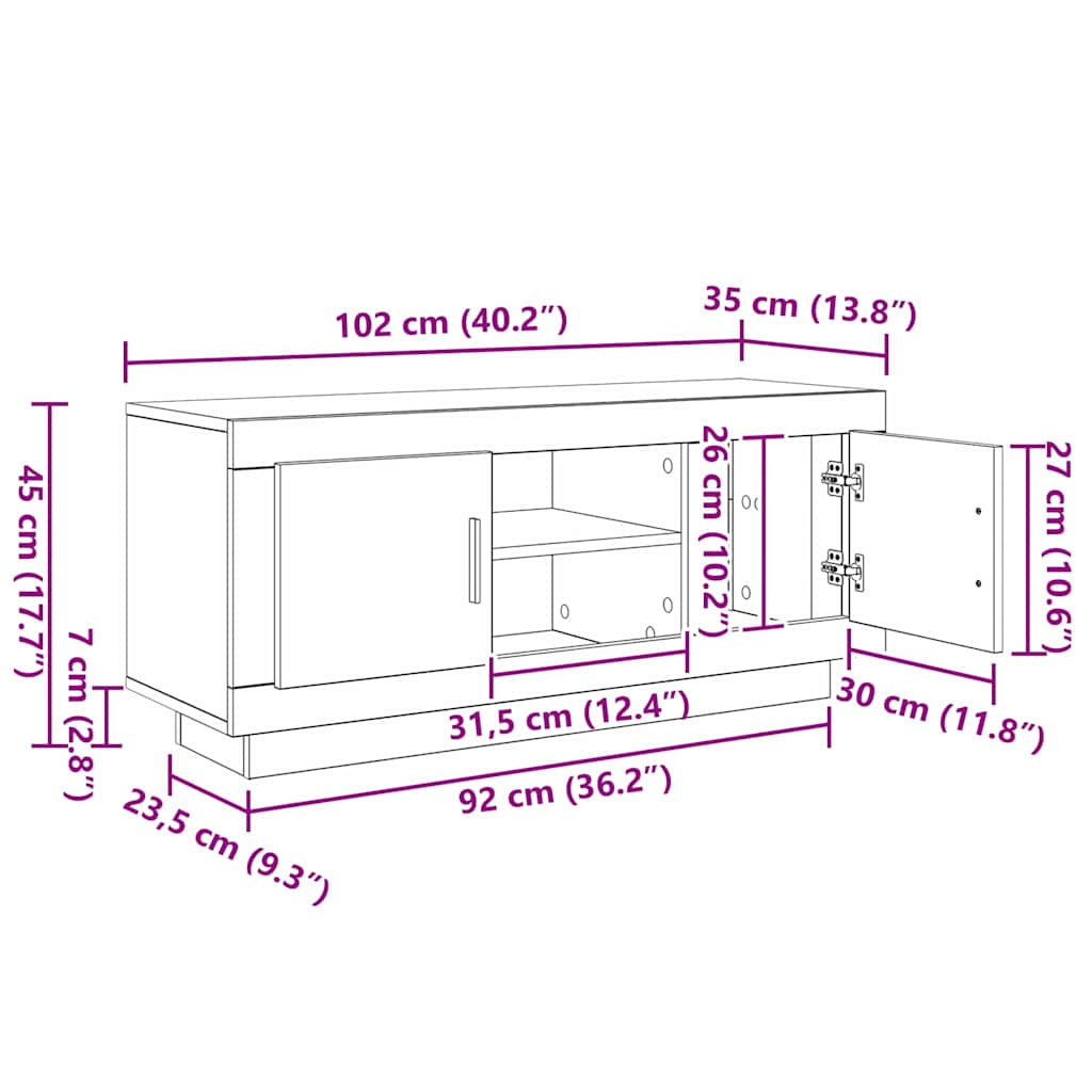 TV-Schränk Altholz 102 x 35 x 45 cm Holzwerkstoff