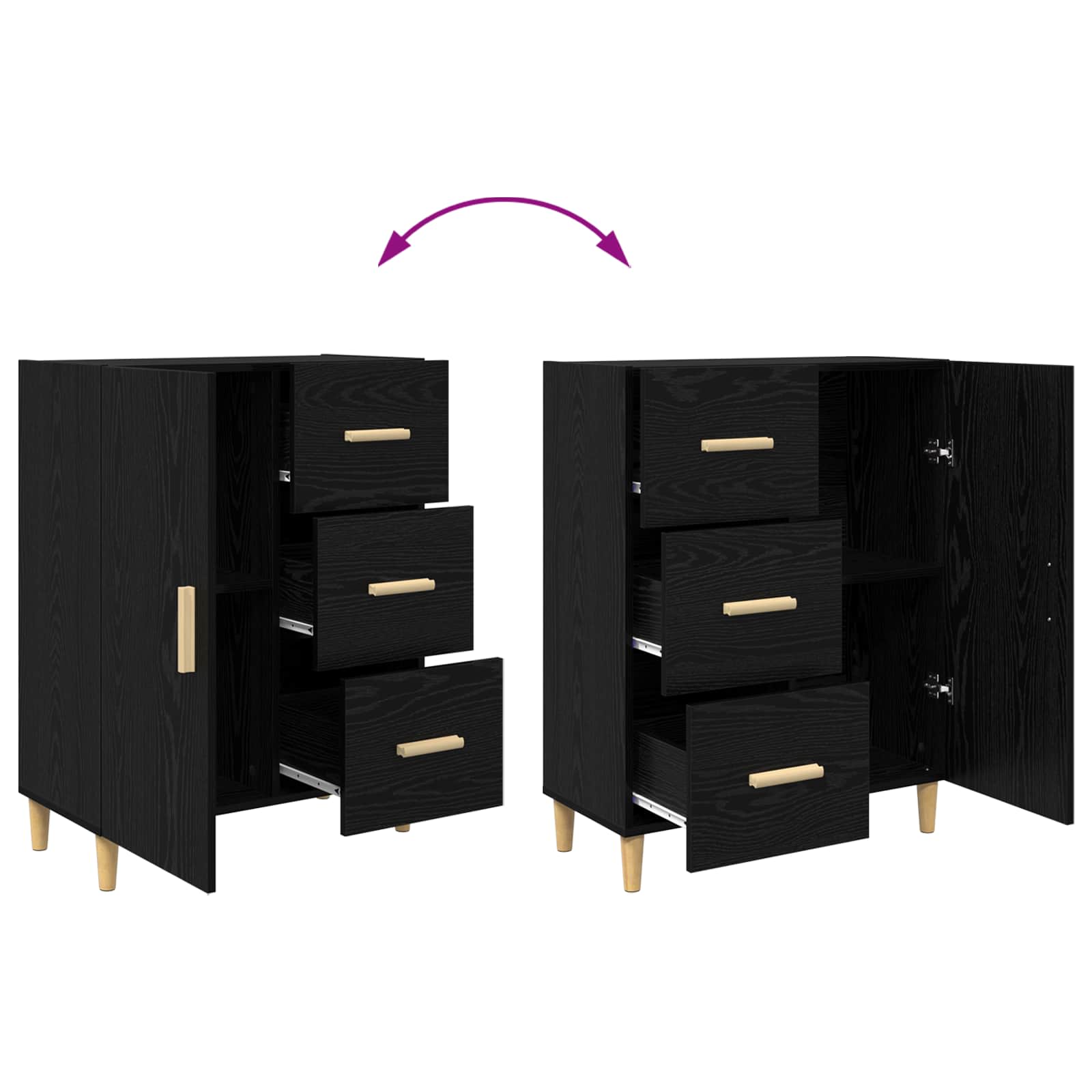 Sideboard Schwarz Eichen-Optik 34 x 69,5 x 90 cm Holzwerkstoff