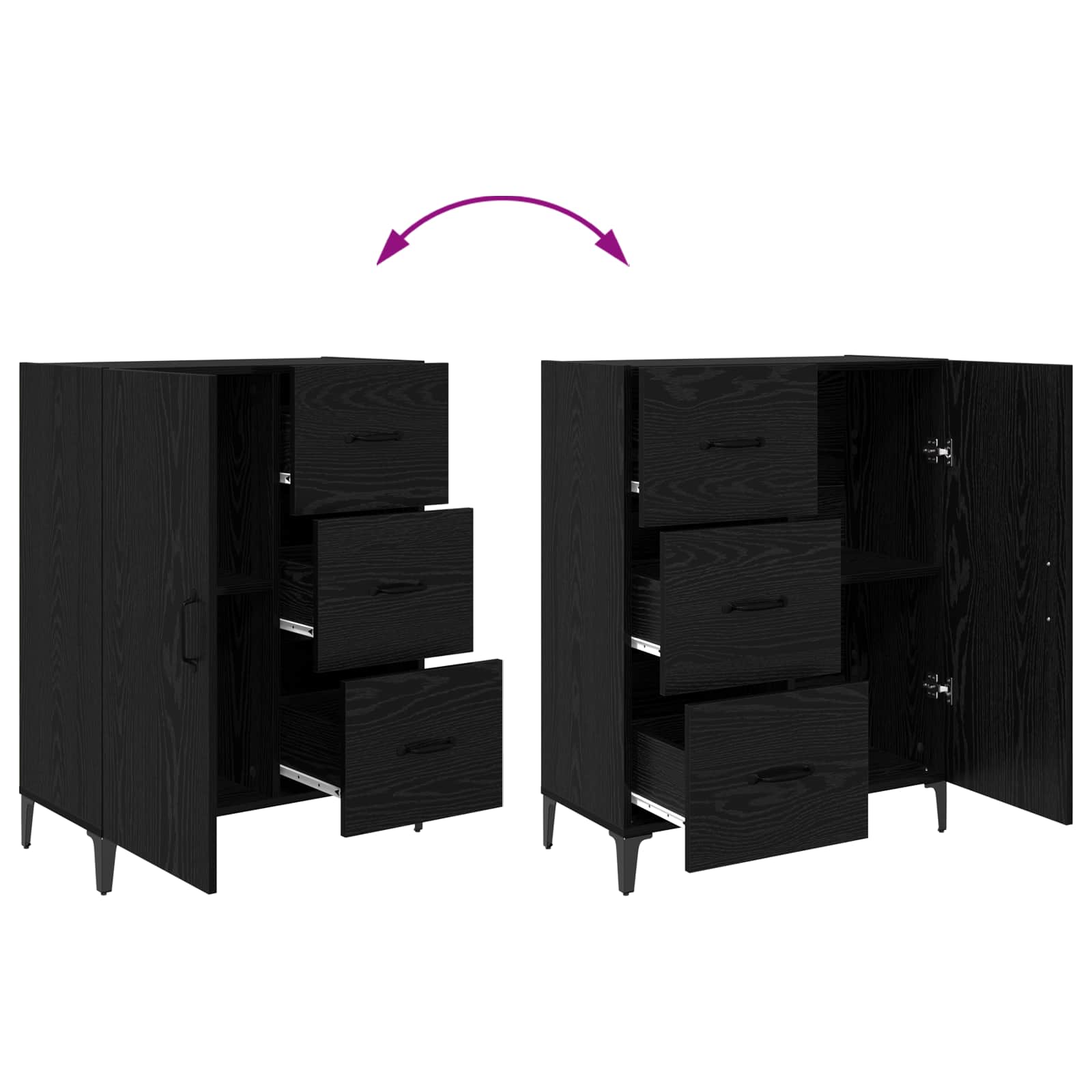 Sideboard Schwarz Eichen-Optik 69,5 x 34 x 90 cm Holzwerkstoff
