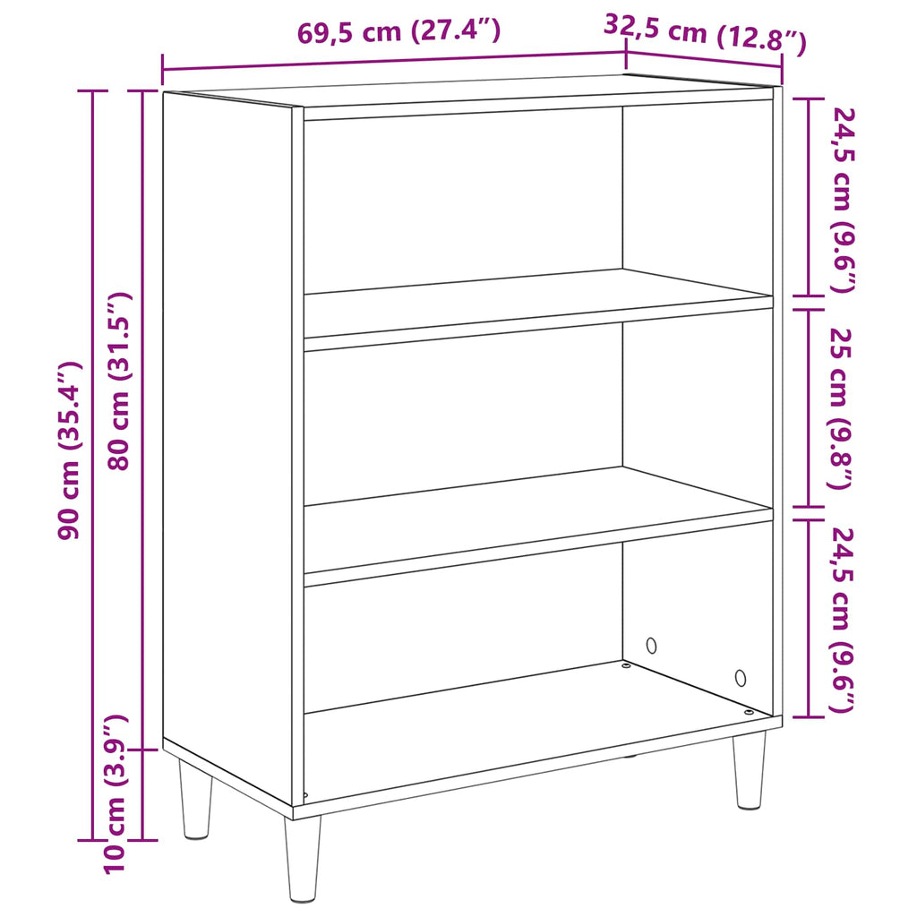 Sideboard Schwarz Eichen-Optik 69,5 x 32,5 x 90 cm