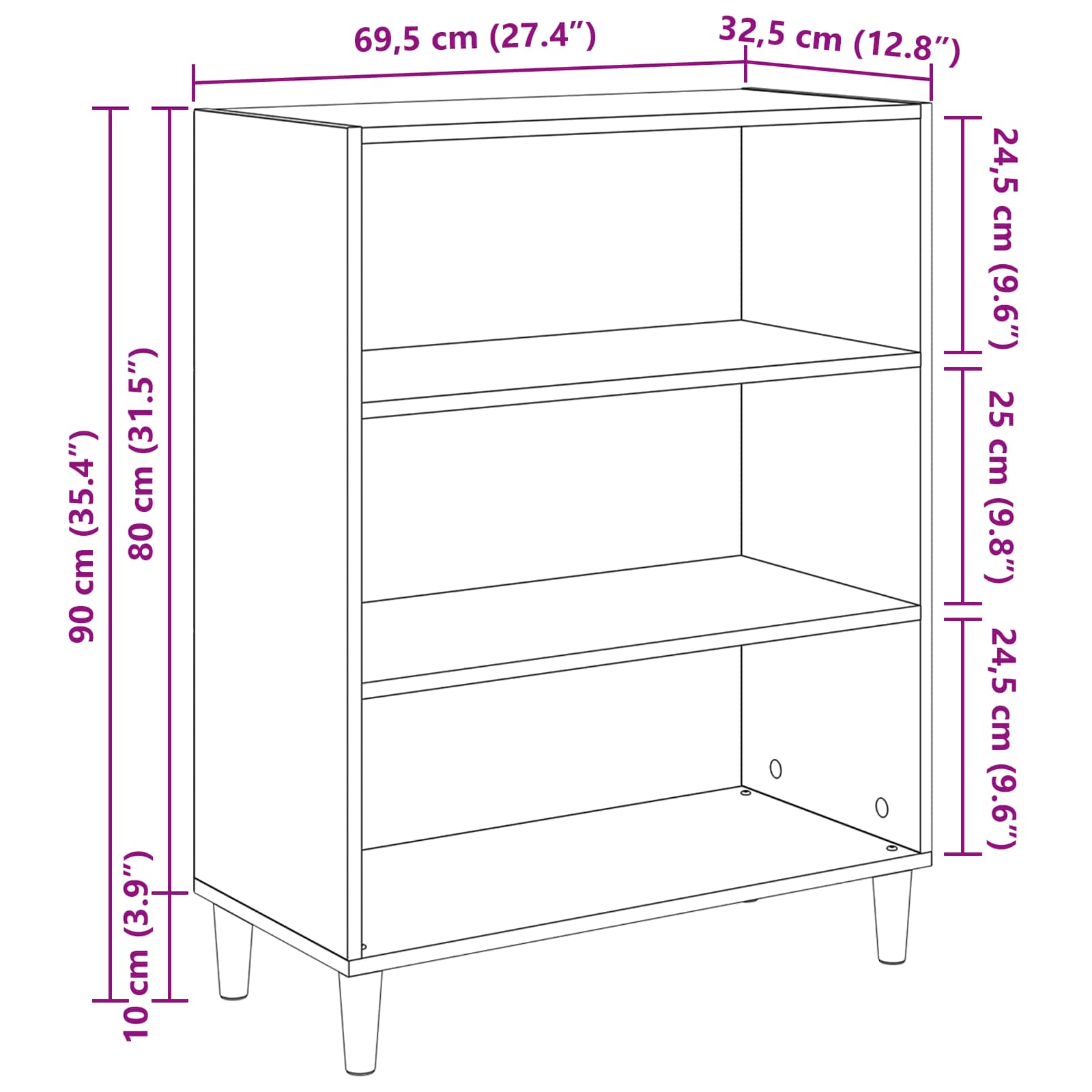 Sideboard Schwarz Eichen-Optik 69,5 x 32,5 x 90 cm