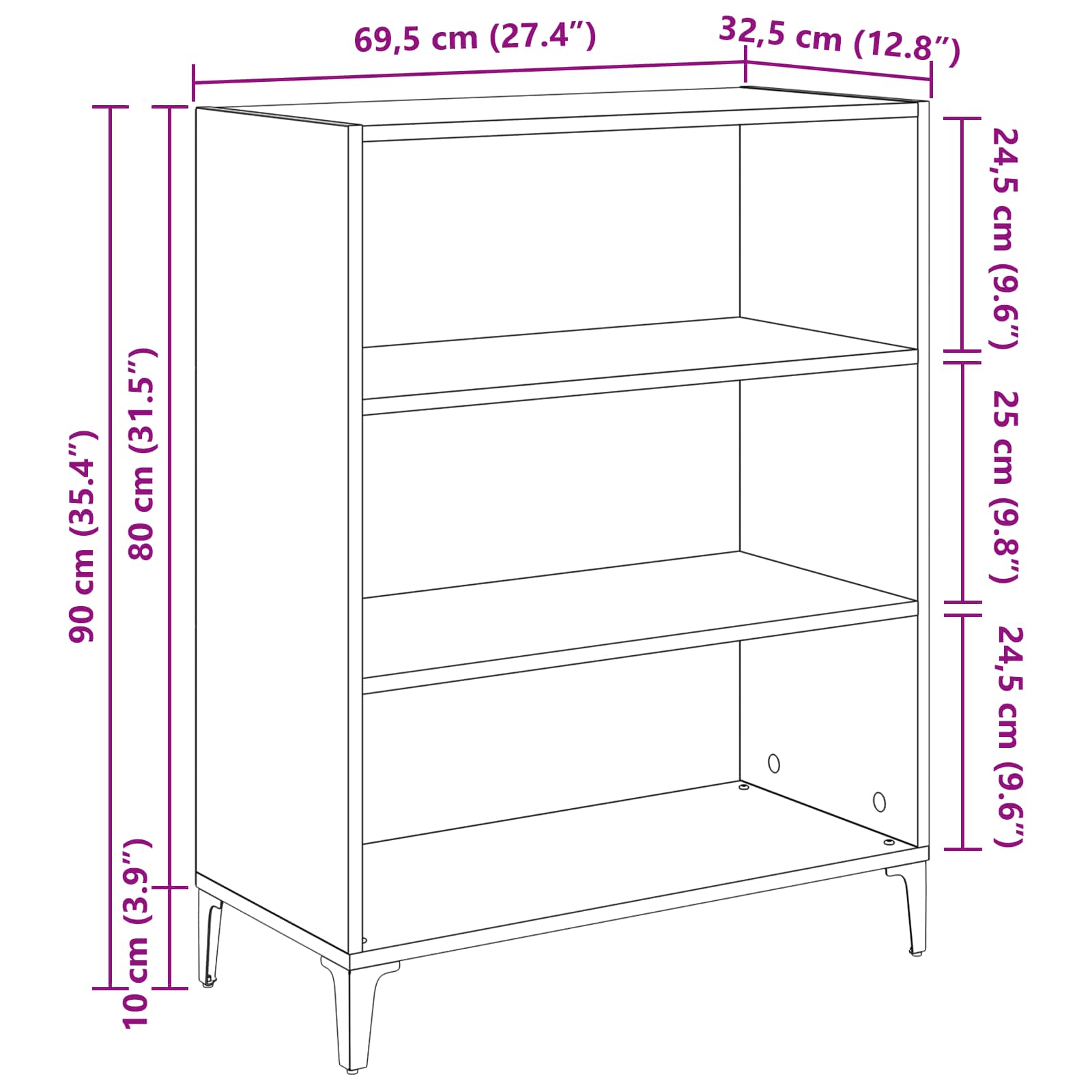 Sideboard Schwarz Eichen-Optik 69,5 x 32,5 x 90 cm