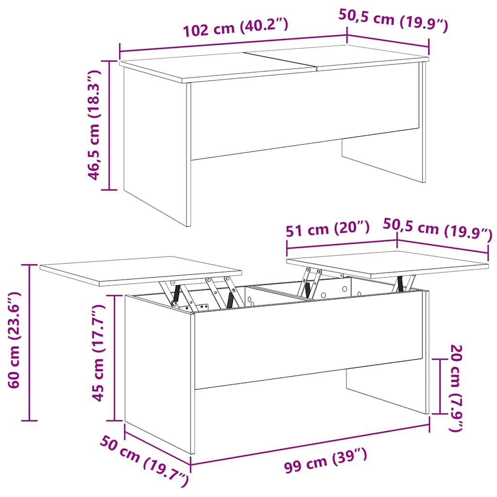 Couchtisch Artisan-Eiche 102 x 50,5 x 46,5 cm Holzwerkstoff